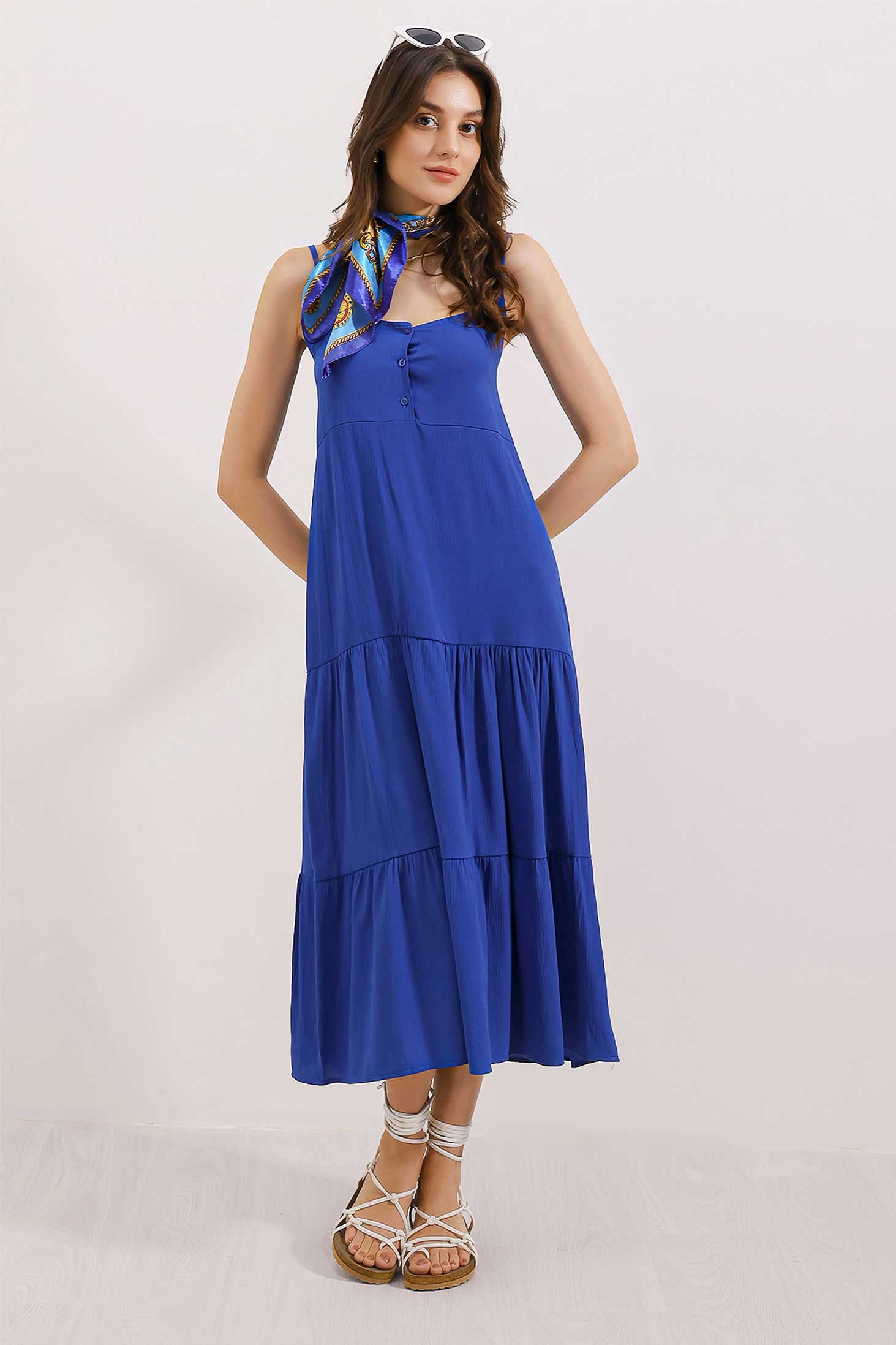 Image of 2403 Strappy Midi Dress - Navy Blue