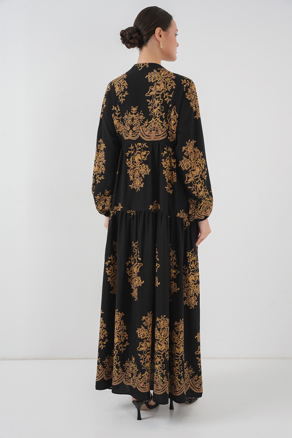 Image of Siyah Gold Desenli Tesettür Elbise 2423