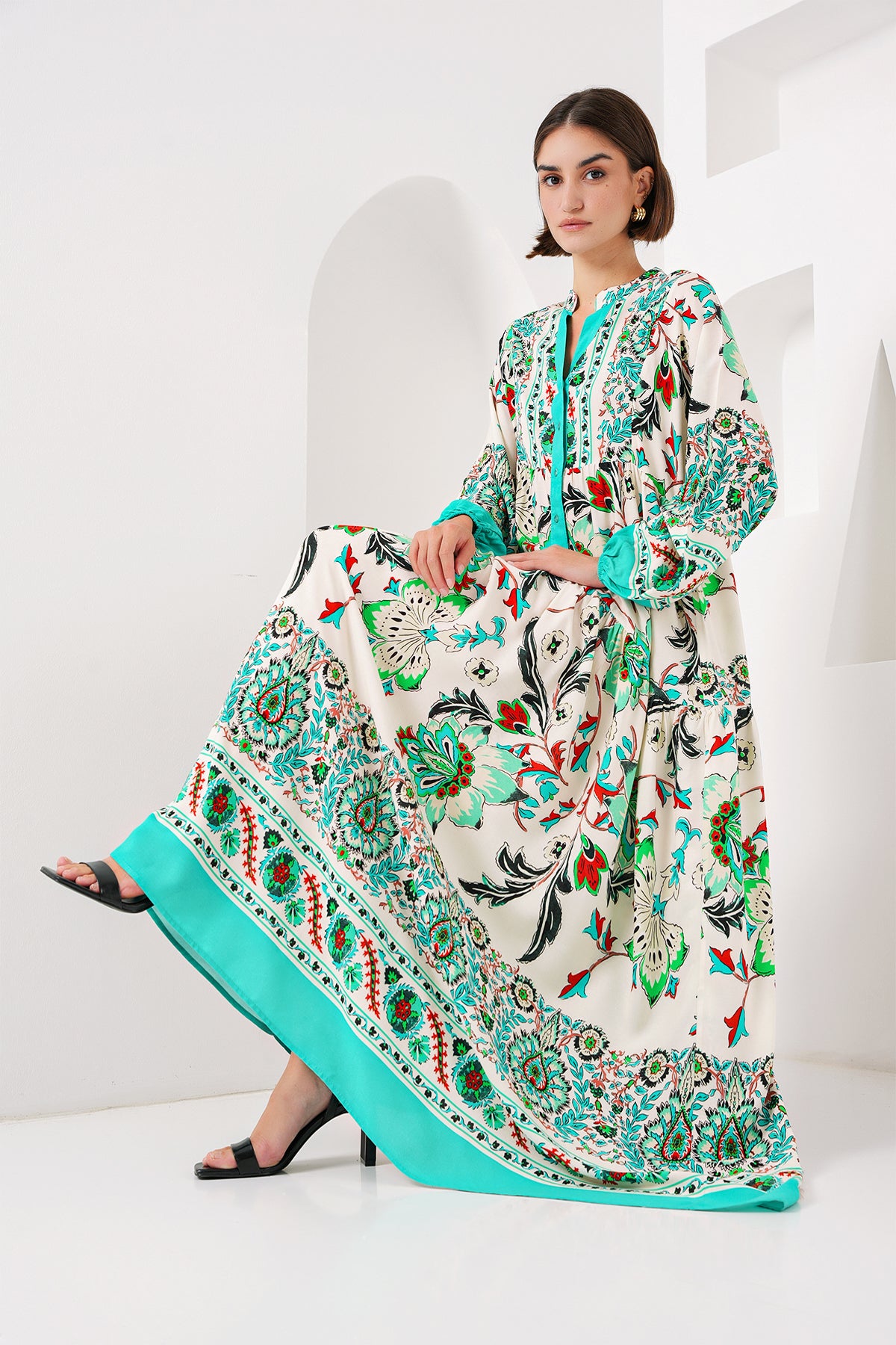 Image of 2423 Authentic Patterned Hijab Dress - Light Green