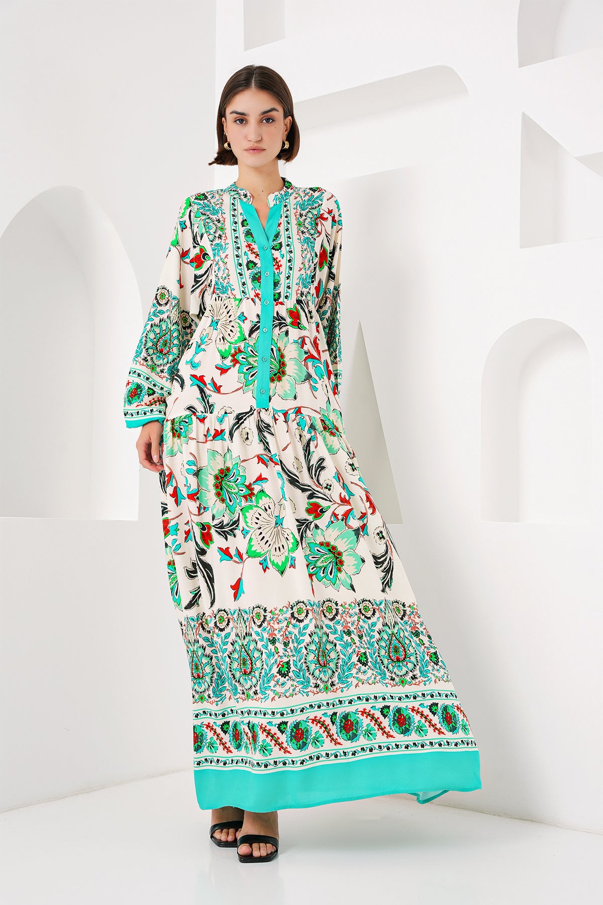 Image of 2423 Authentic Patterned Hijab Dress - Light Green
