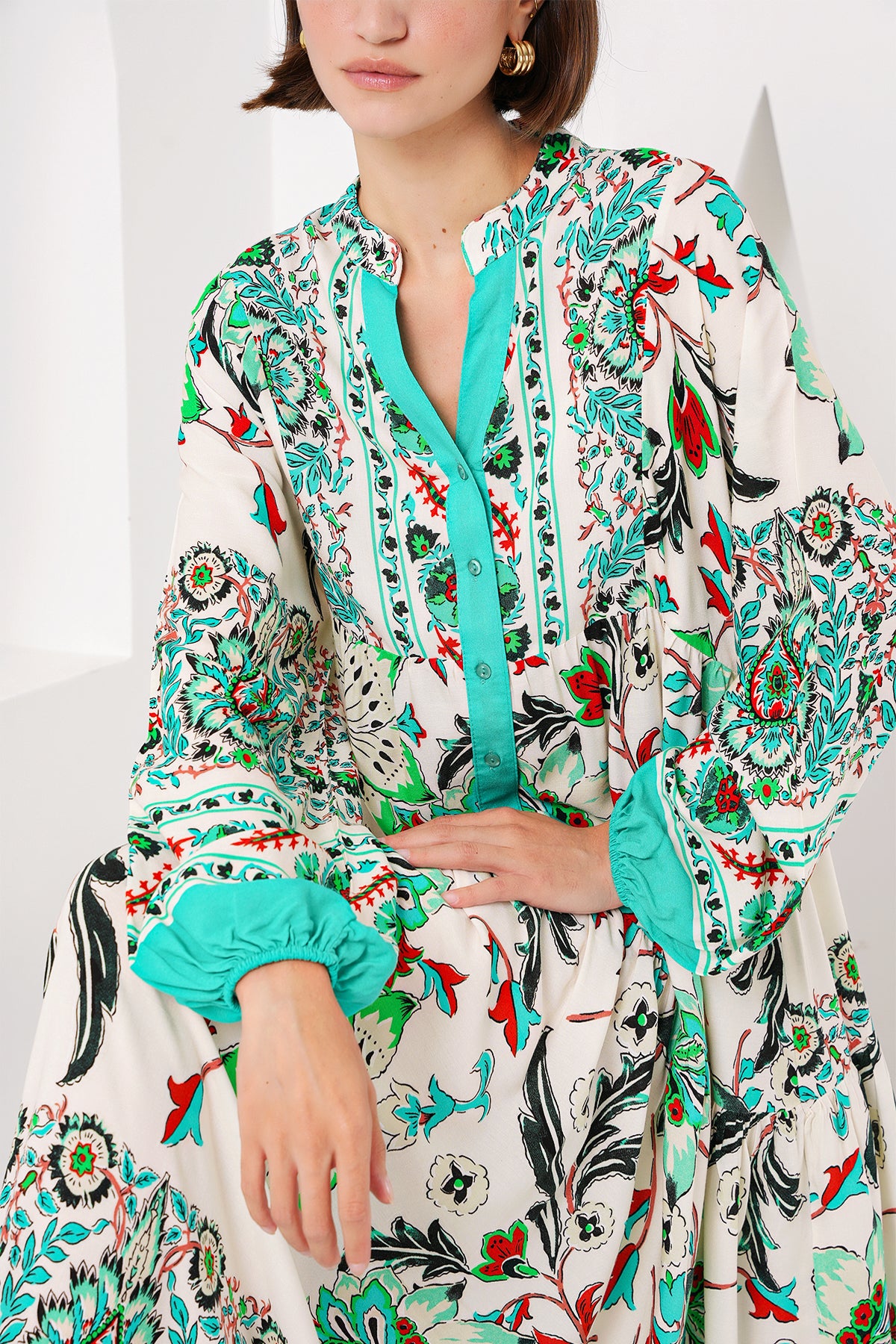 Image of 2423 Authentic Patterned Hijab Dress - Light Green