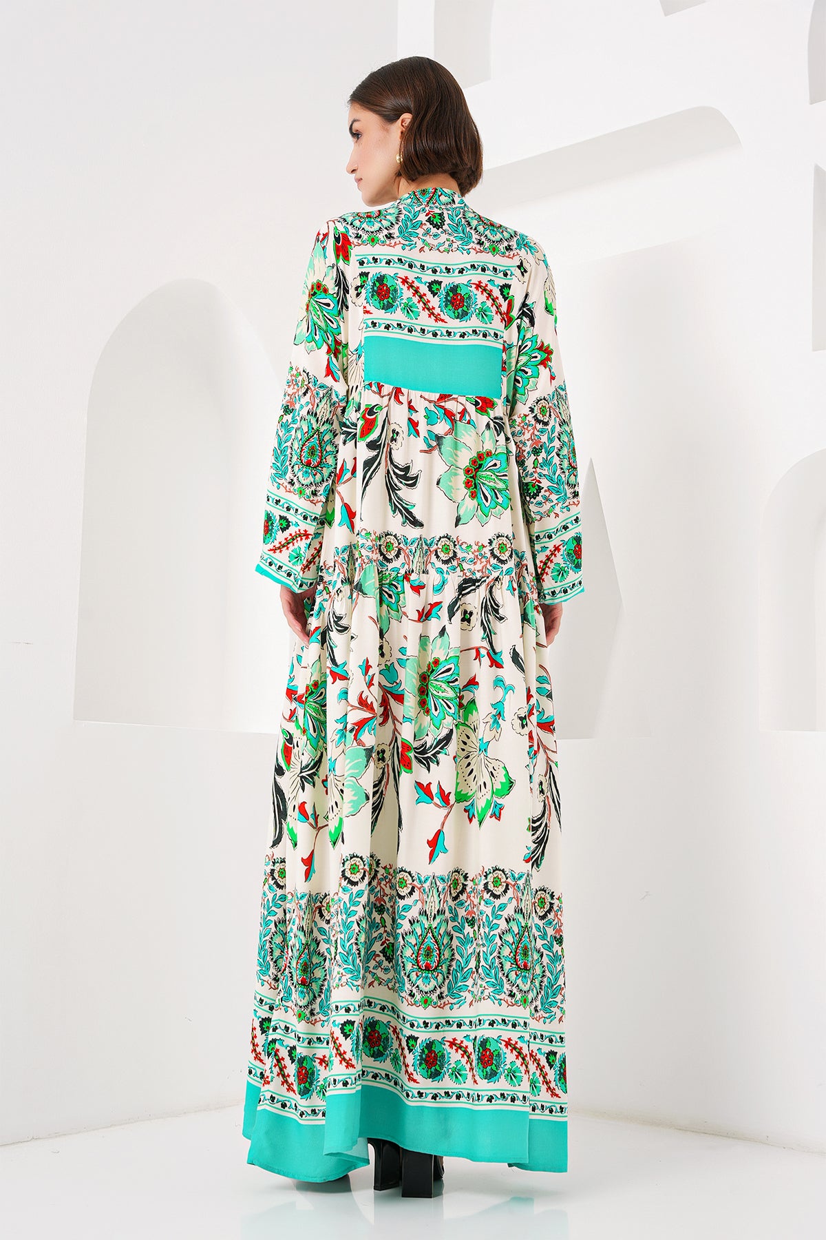 Image of 2423 Authentic Patterned Hijab Dress - Light Green