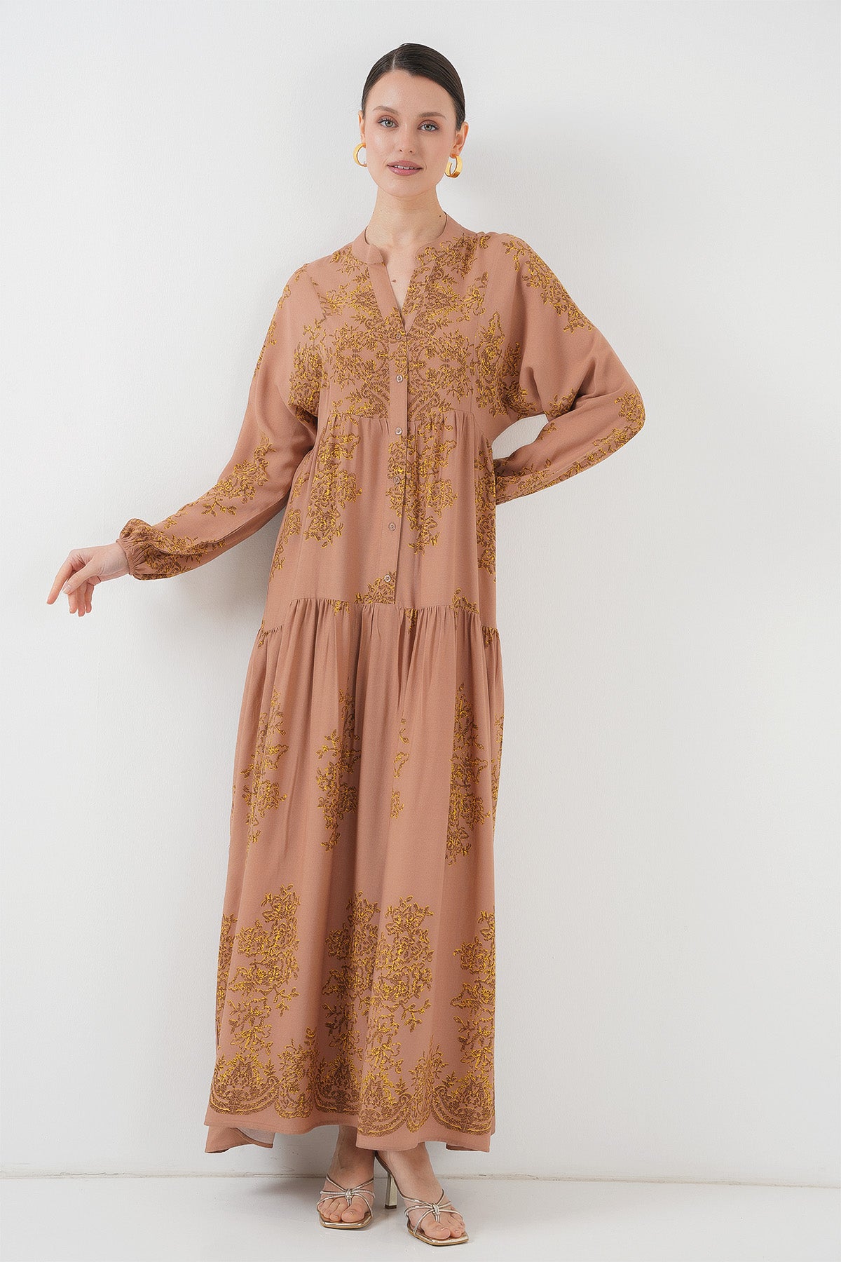 Image of Rochie hijab cu model auriu Mink 2423