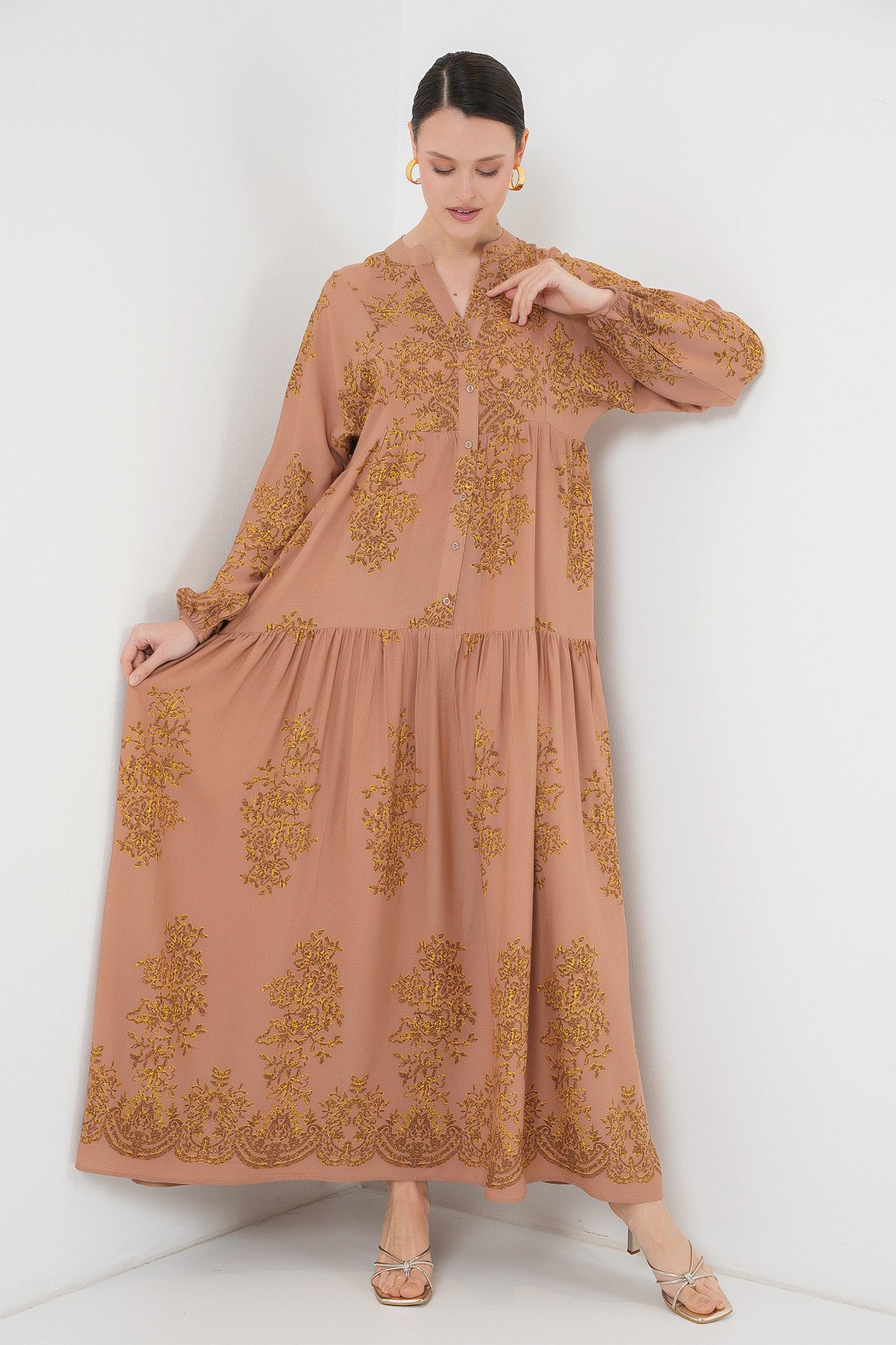 Image of Rochie hijab cu model auriu Mink 2423