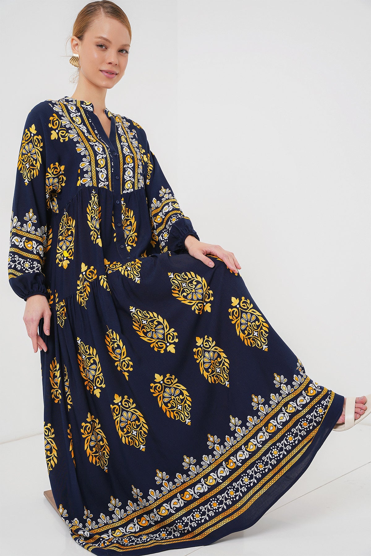Image of Rochie Hijab cu model autentic 2423 - Bleumarin 2