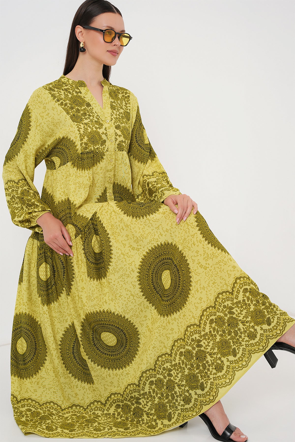 Image of Rochie Hijab cu model autentic 2423 - Verde măsliniu 2