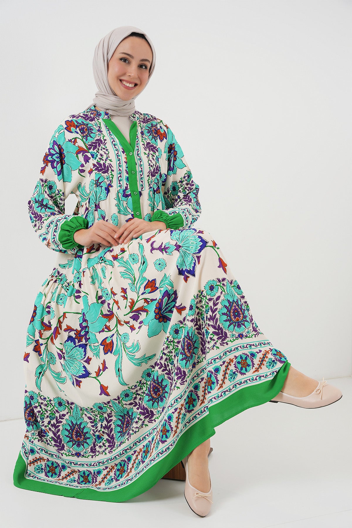 Image of 2423 Rochie Hijab cu model autentic - Verde 1
