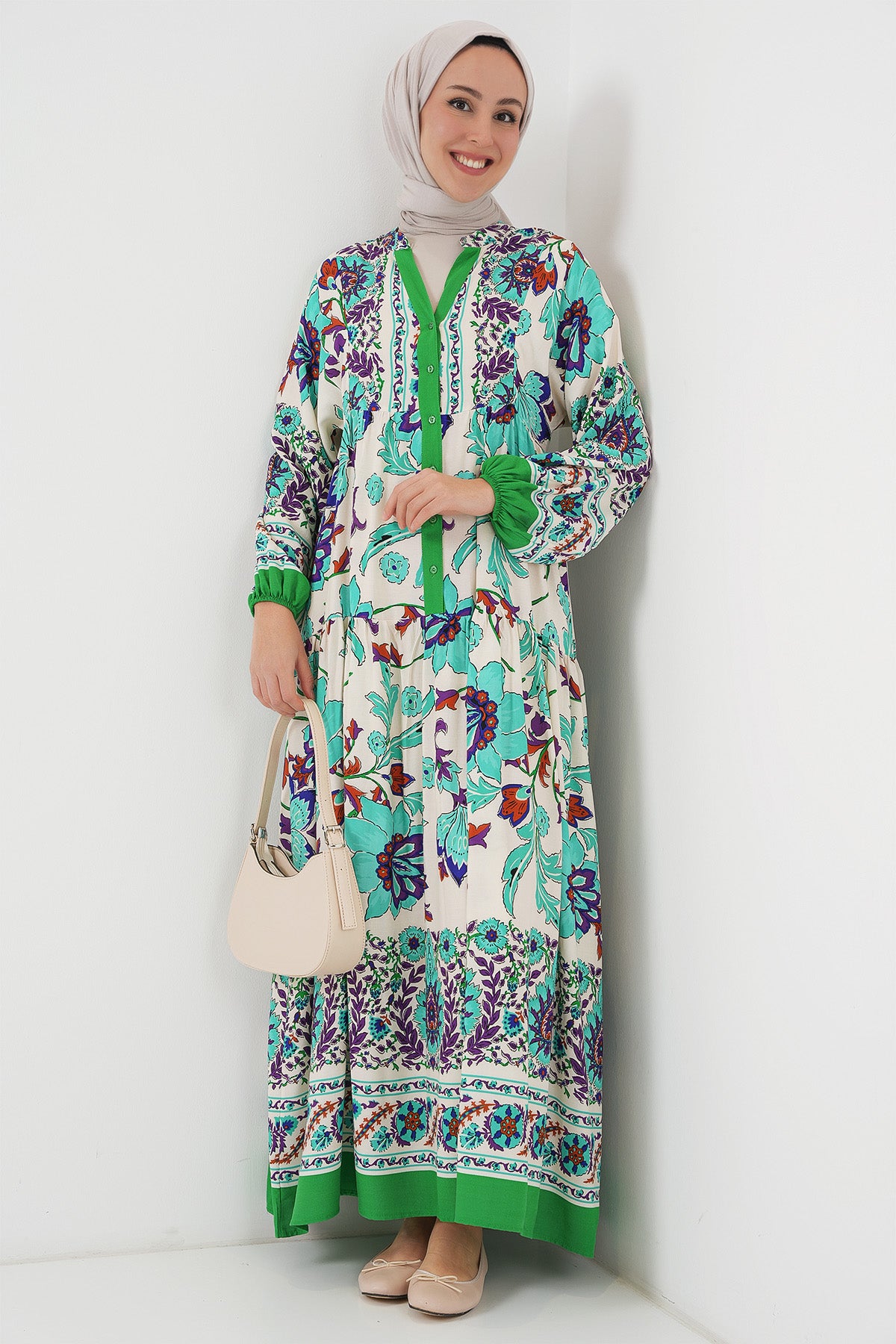 Image of 2423 Rochie Hijab cu model autentic - Verde 1