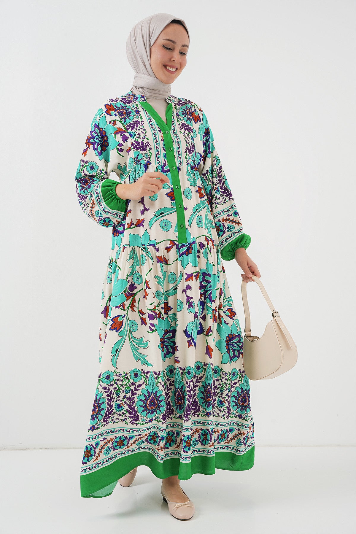 Image of 2423 Rochie Hijab cu model autentic - Verde 1