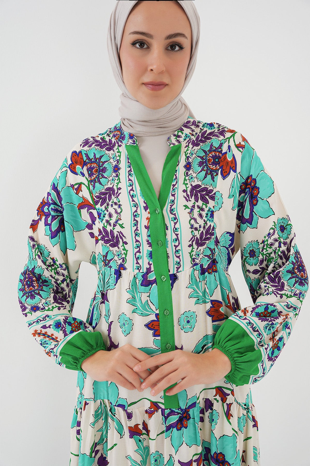 Image of 2423 Rochie Hijab cu model autentic - Verde 1
