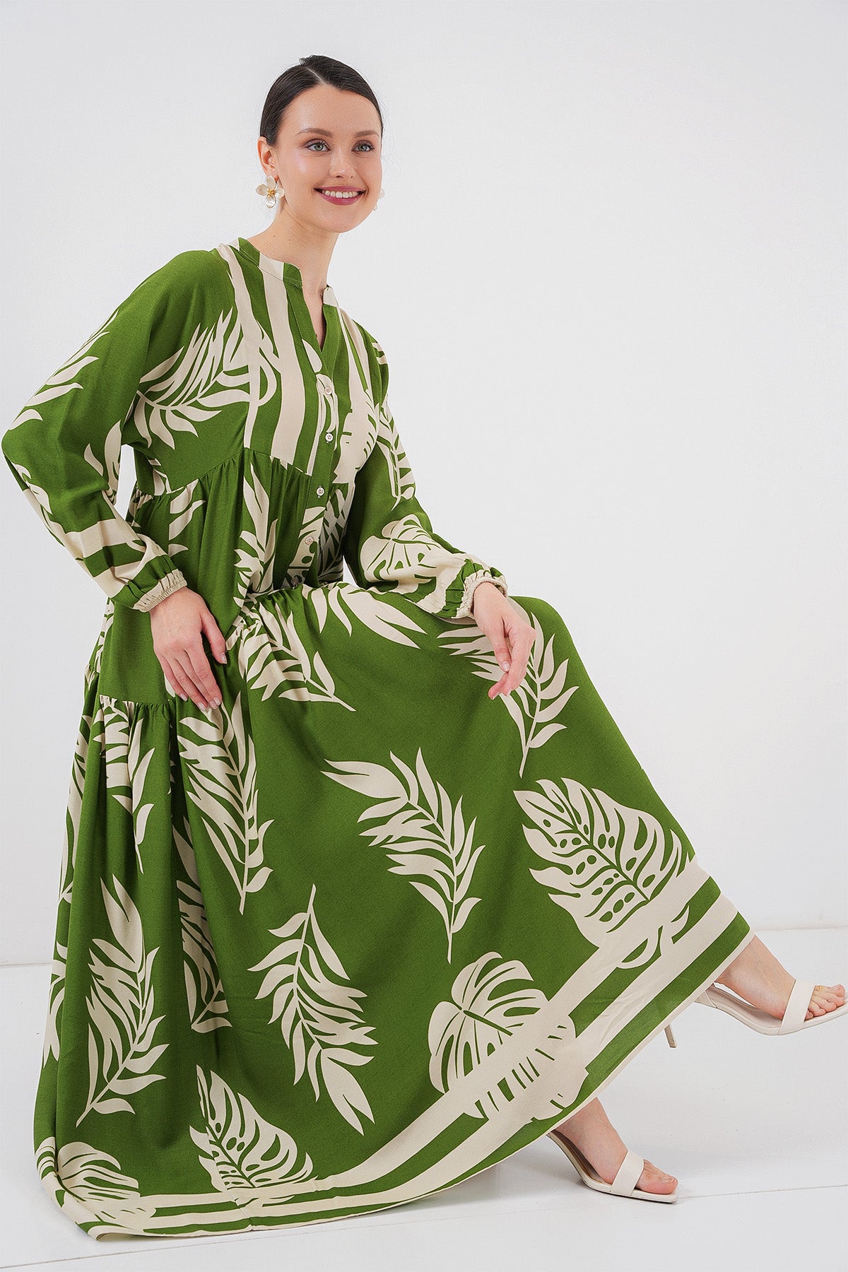 Image of 2423 Rochie Hijab cu model autentic - Verde 5