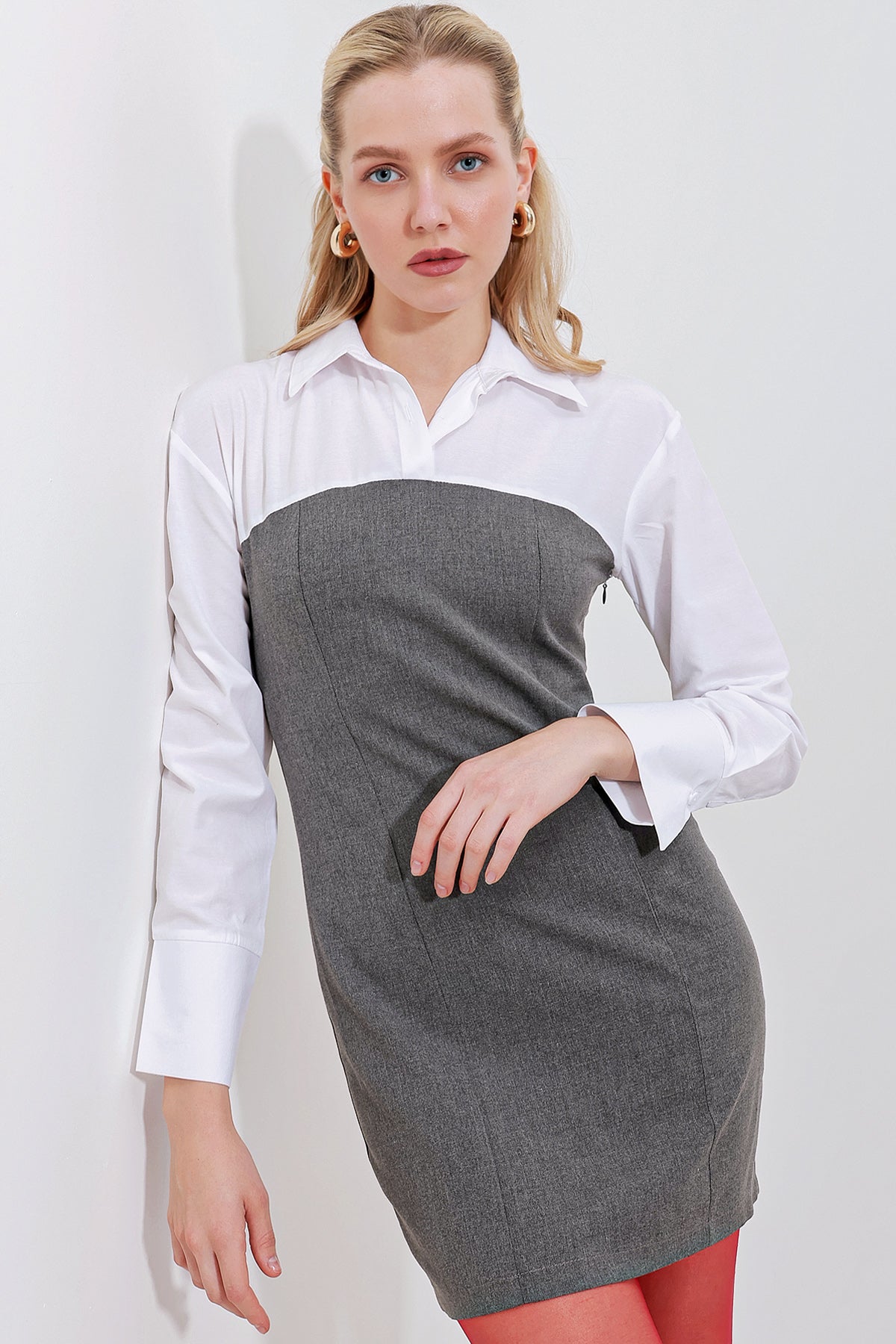 Image of Rochie mini cu detaliu cămașă 2474 - Antracit