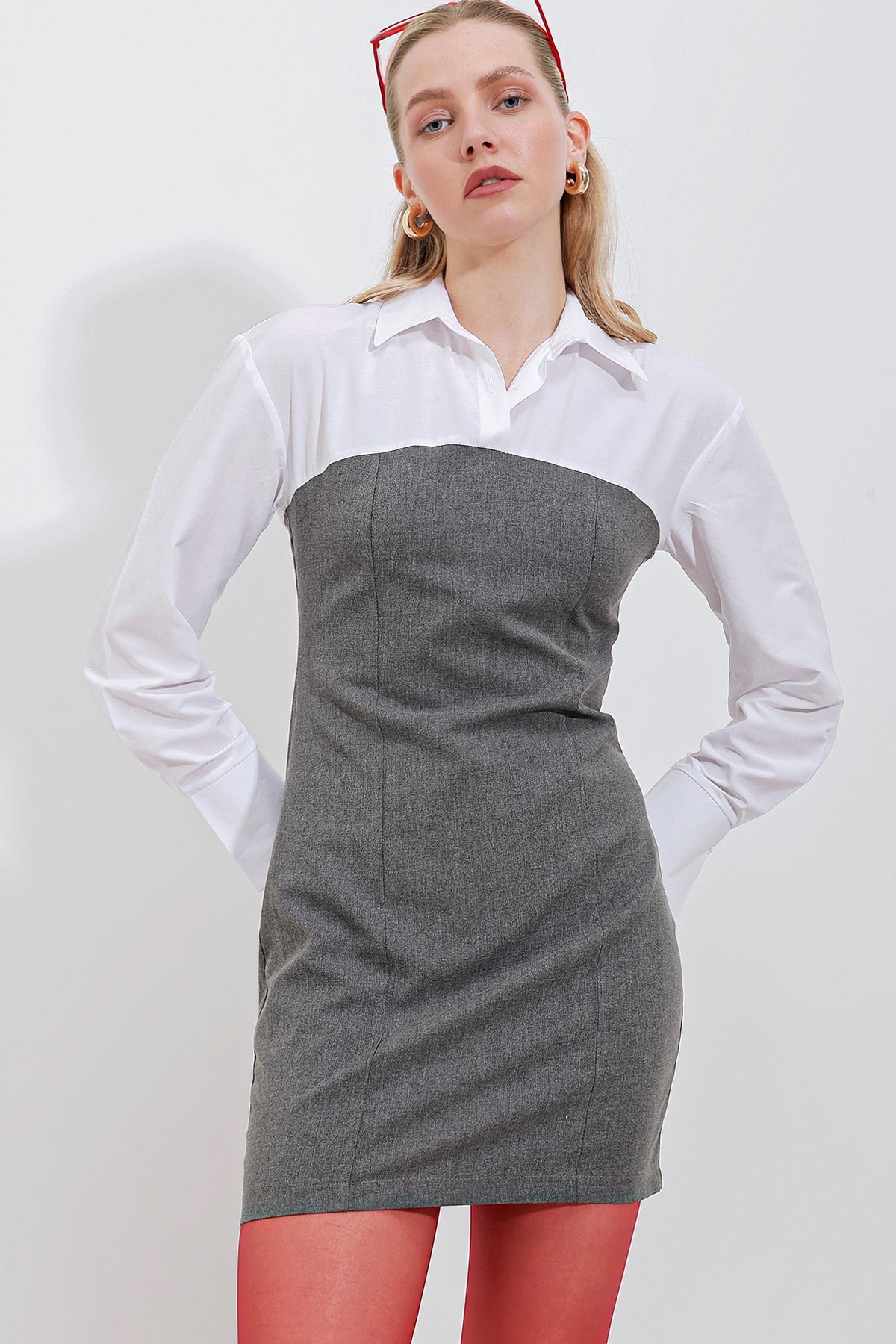 Image of Rochie mini cu detaliu cămașă 2474 - Antracit