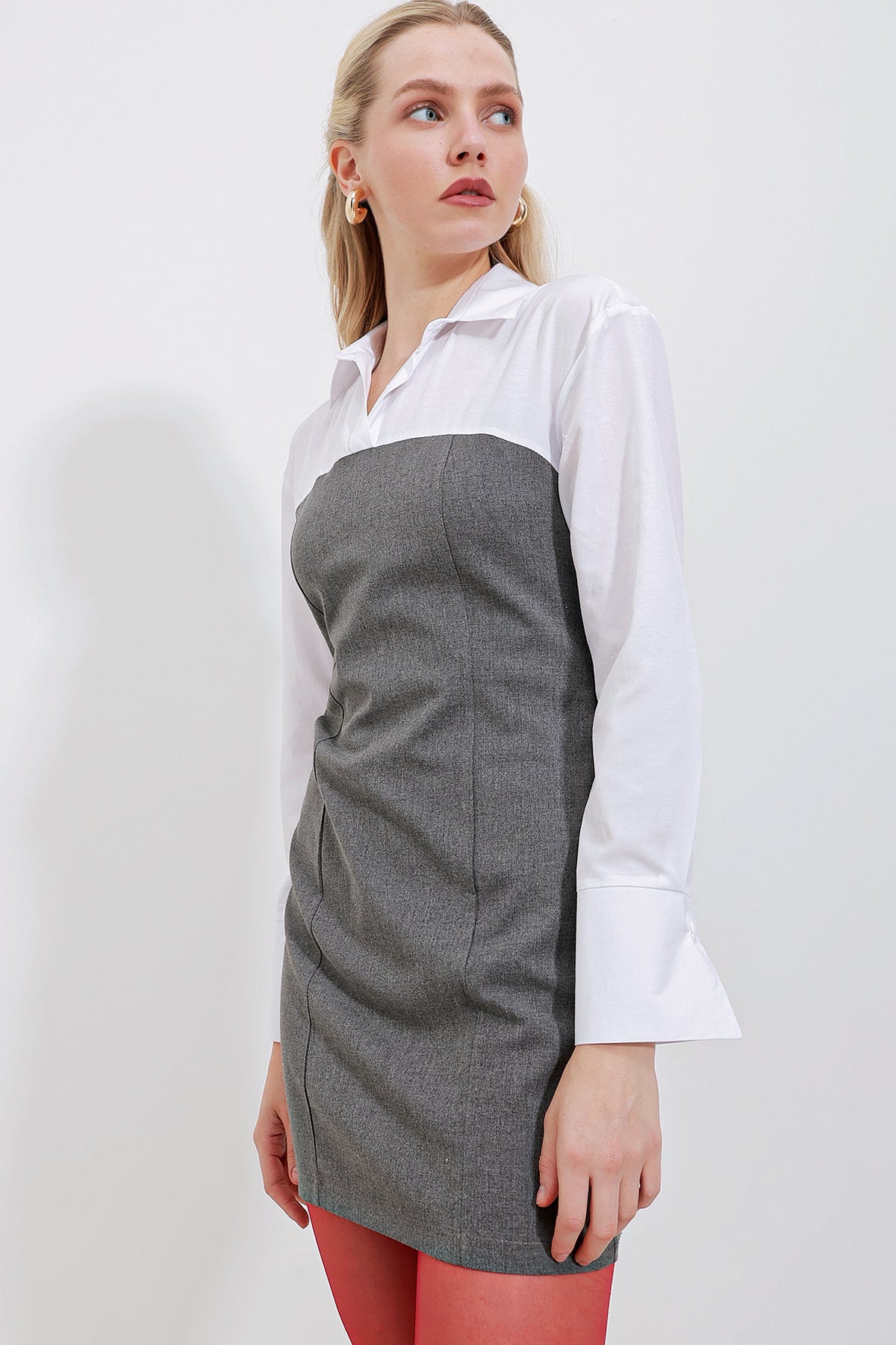 Image of Rochie mini cu detaliu cămașă 2474 - Antracit