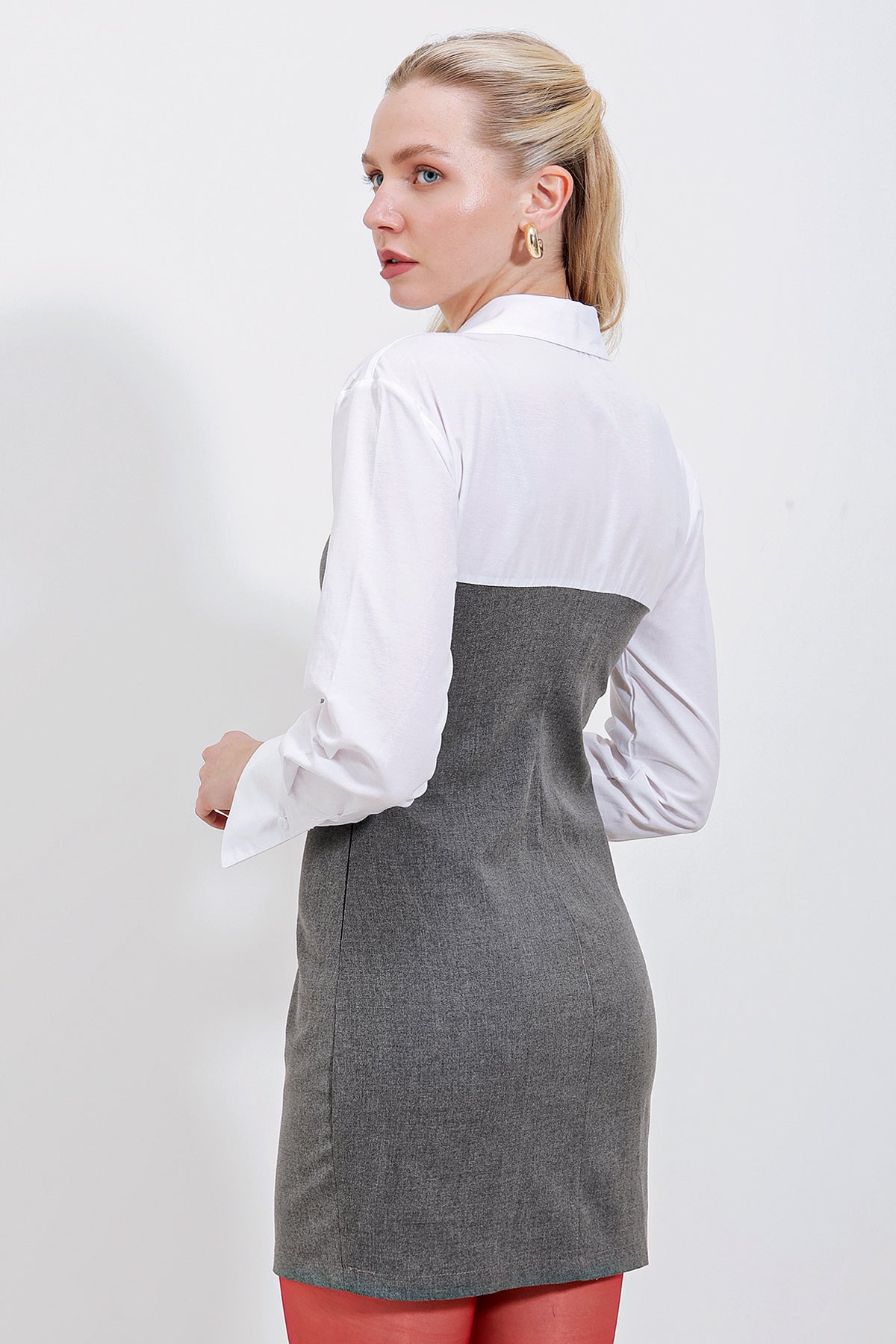 Image of Rochie mini cu detaliu cămașă 2474 - Antracit