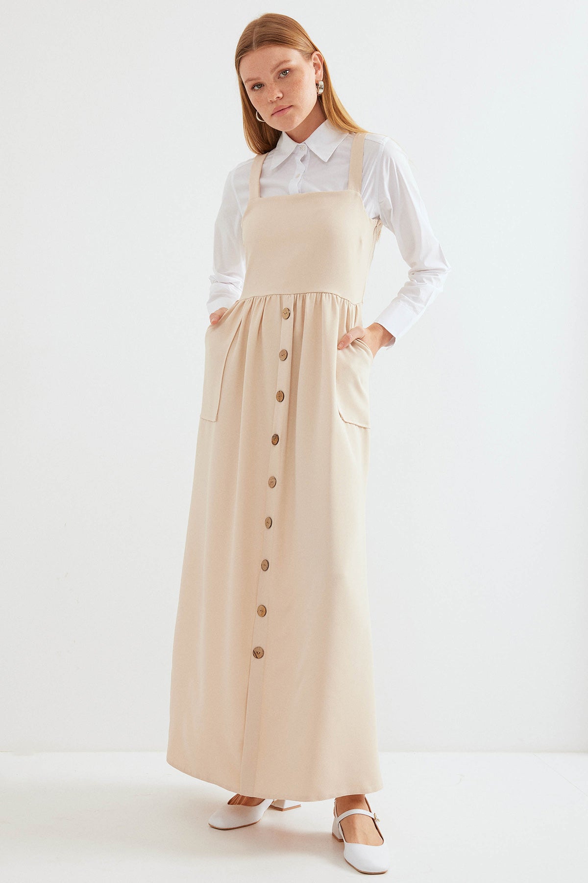Image of Rochie lungă cu salopetă 2490 - Crem