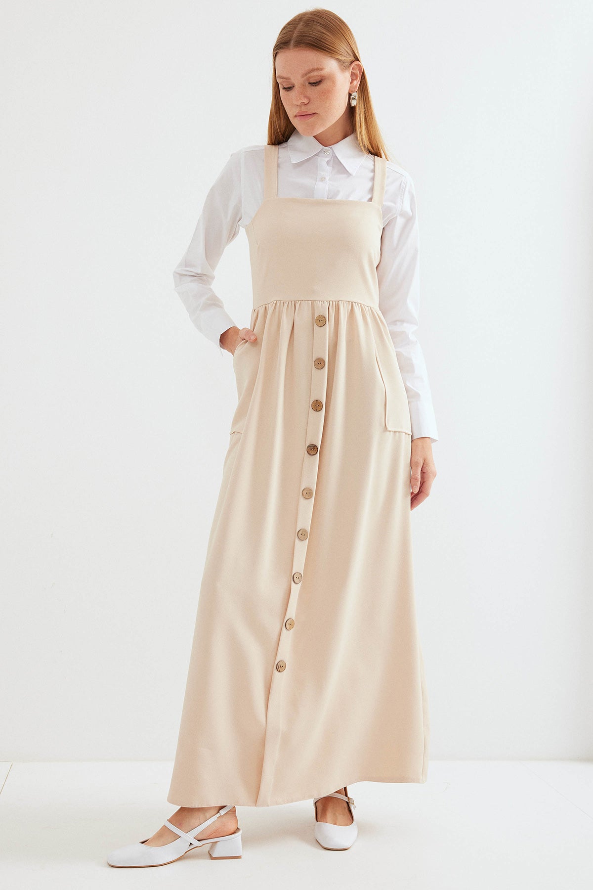 Image of Rochie lungă cu salopetă 2490 - Crem