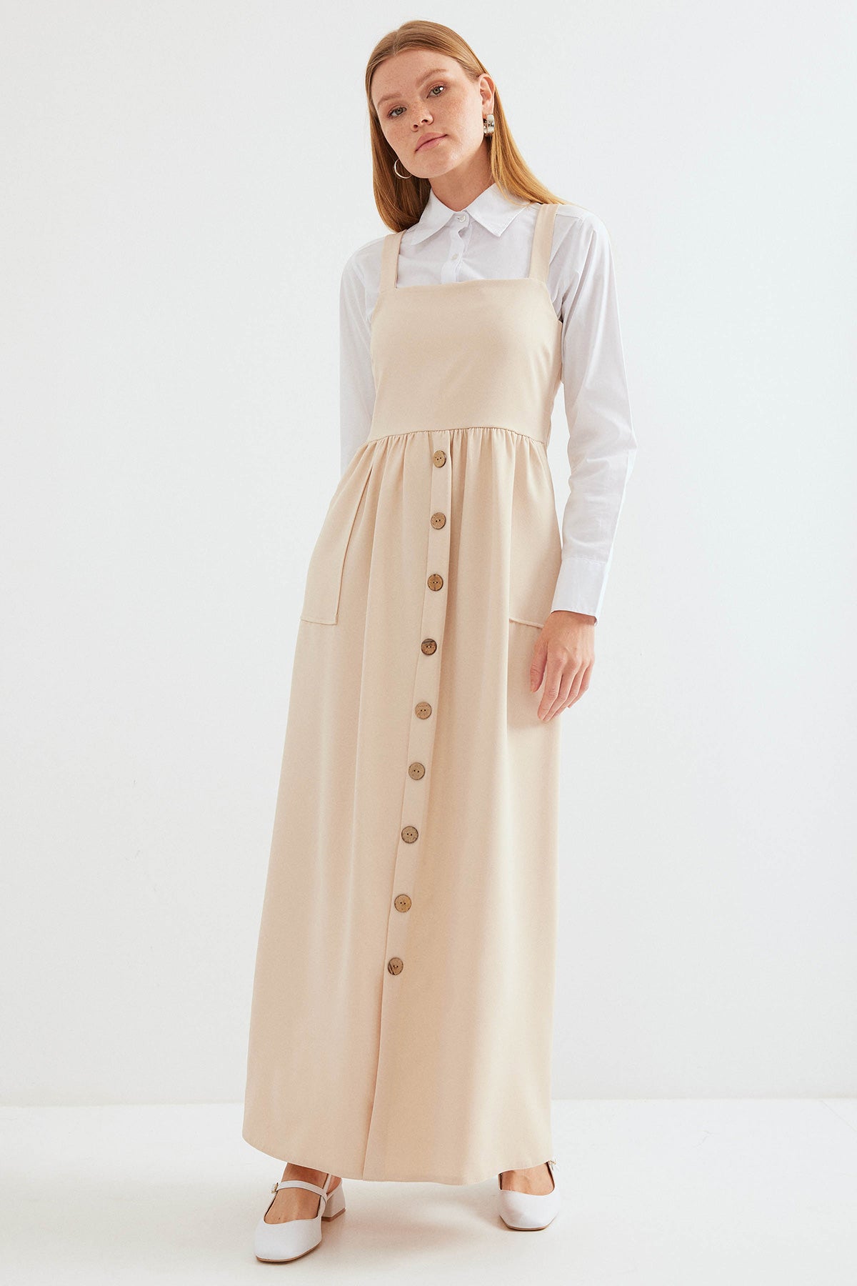 Image of Rochie lungă cu salopetă 2490 - Crem