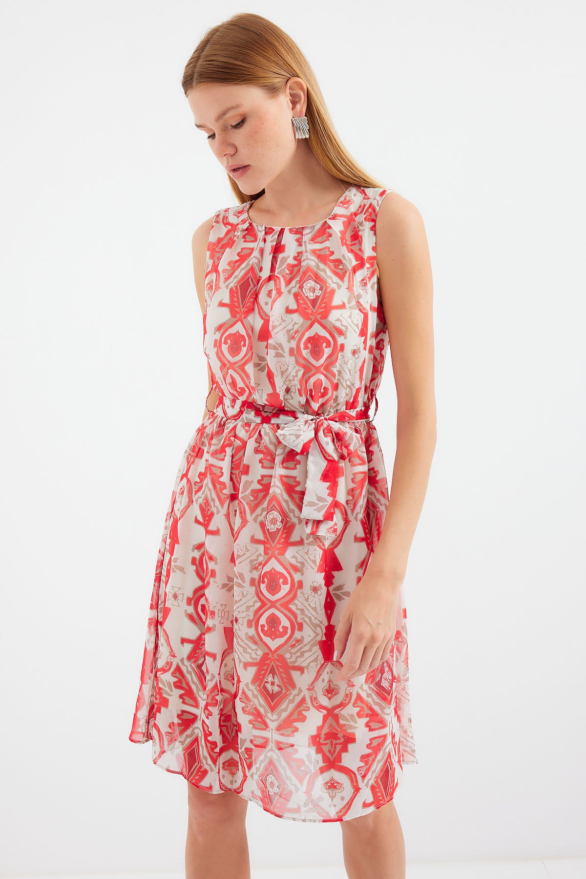 Image of Rochie din șifon fără mâneci cu model 2501 - Roșu