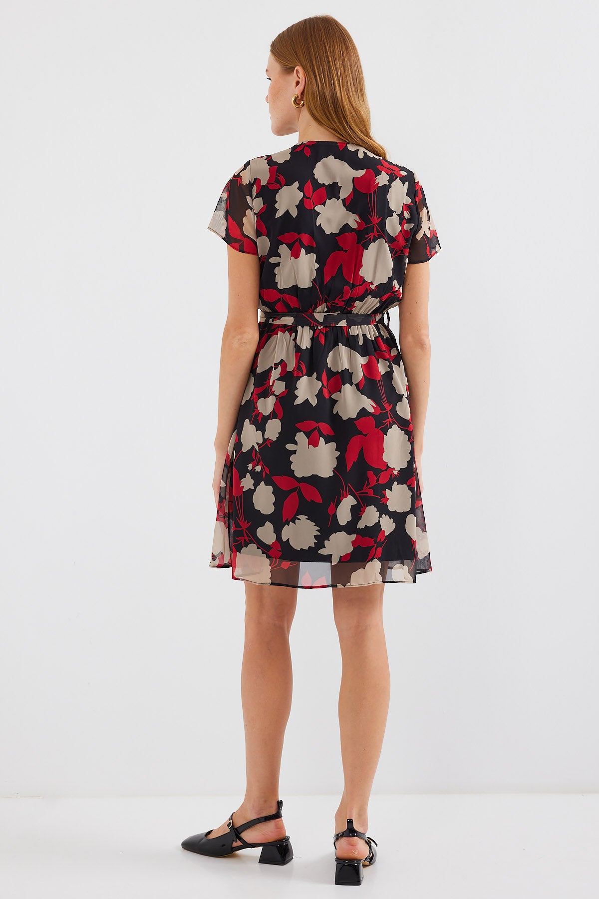 Image of Rochie din șifon cu model și mânecă scurtă 2502 - Burgundiu