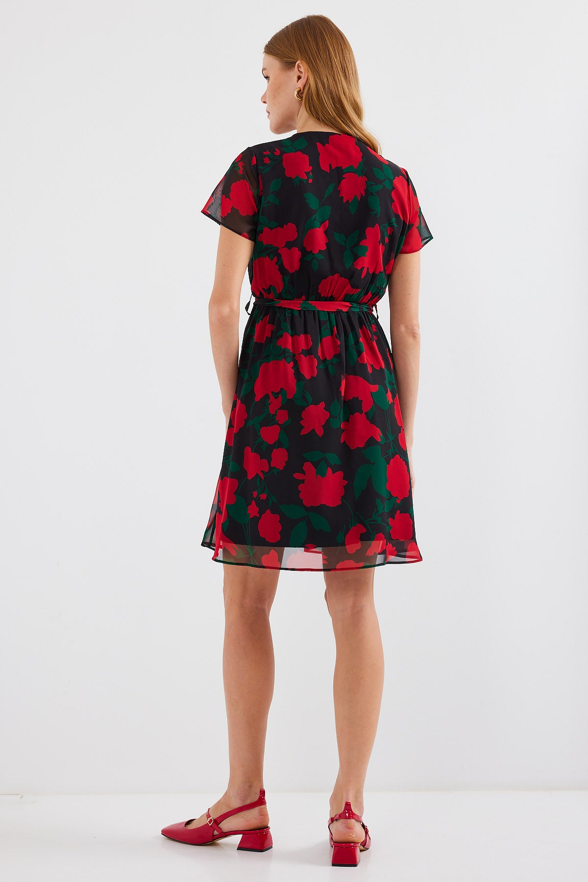 Image of Rochie din șifon cu model și mânecă scurtă 2502 - Negru