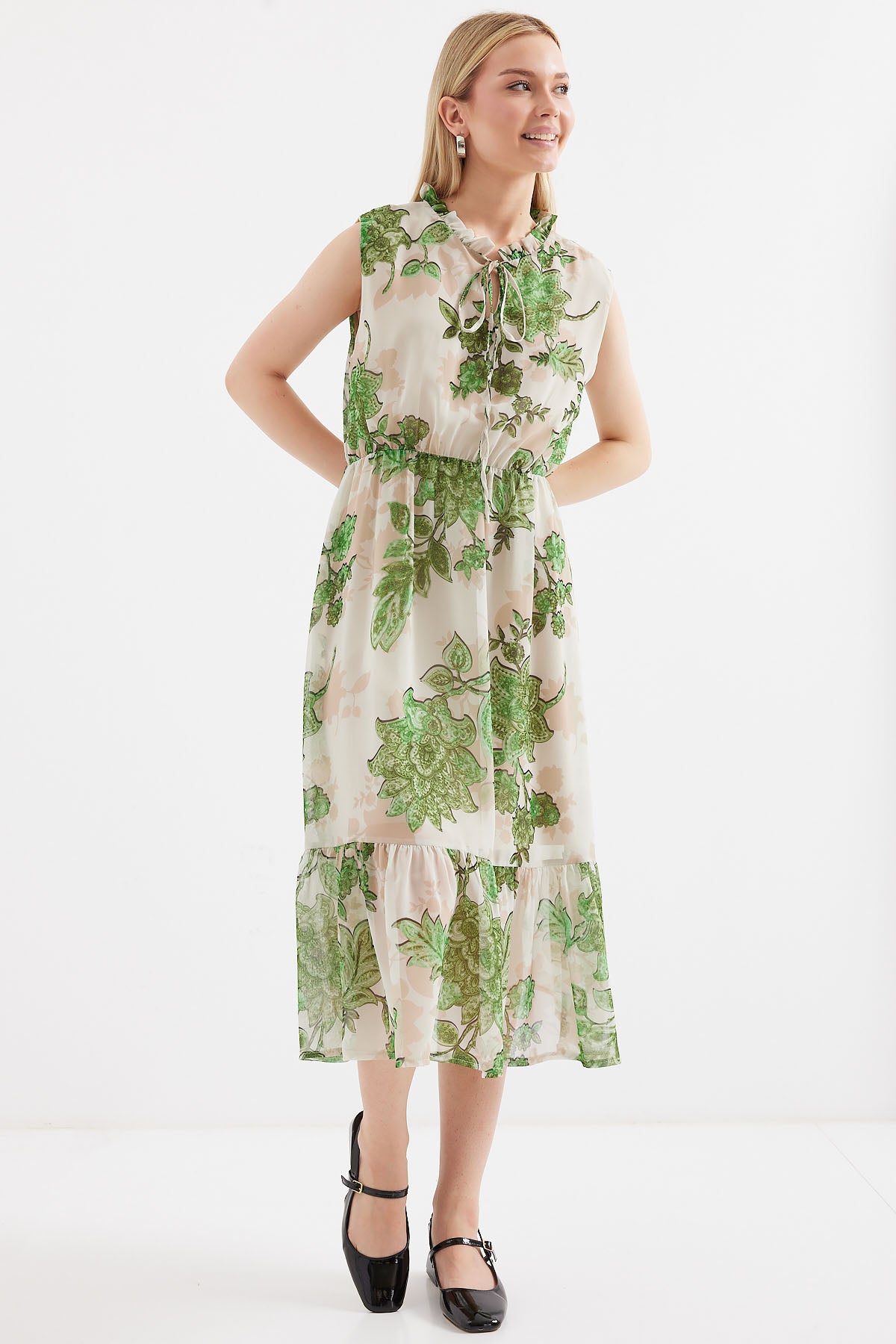 Image of Rochie din șifon fără mâneci cu model 2503 - Verde