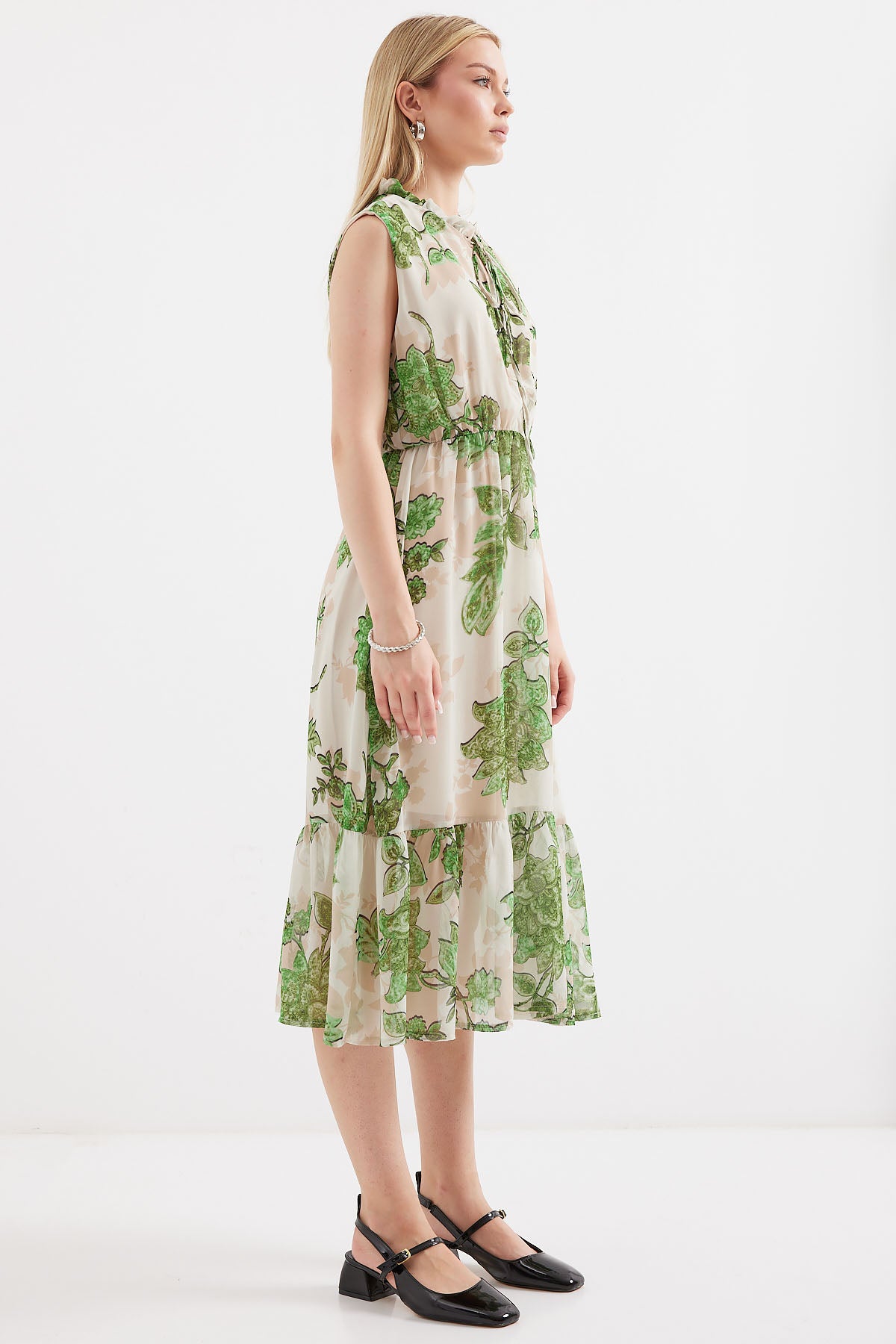 Image of Rochie din șifon fără mâneci cu model 2503 - Verde