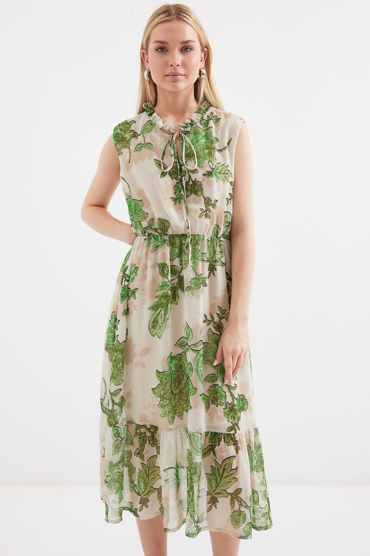 Image of Rochie din șifon fără mâneci cu model 2503 - Verde