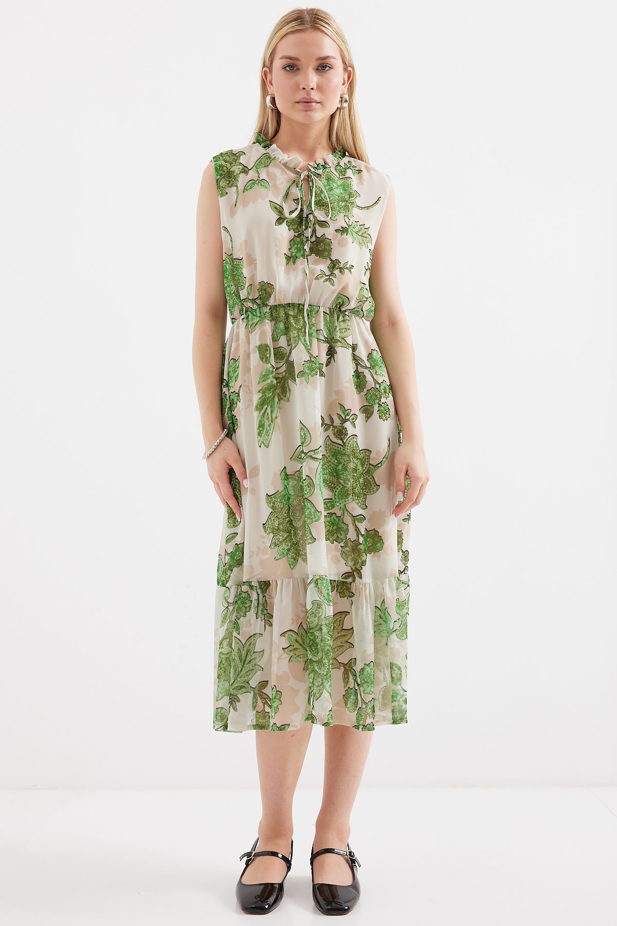 Image of Rochie din șifon fără mâneci cu model 2503 - Verde