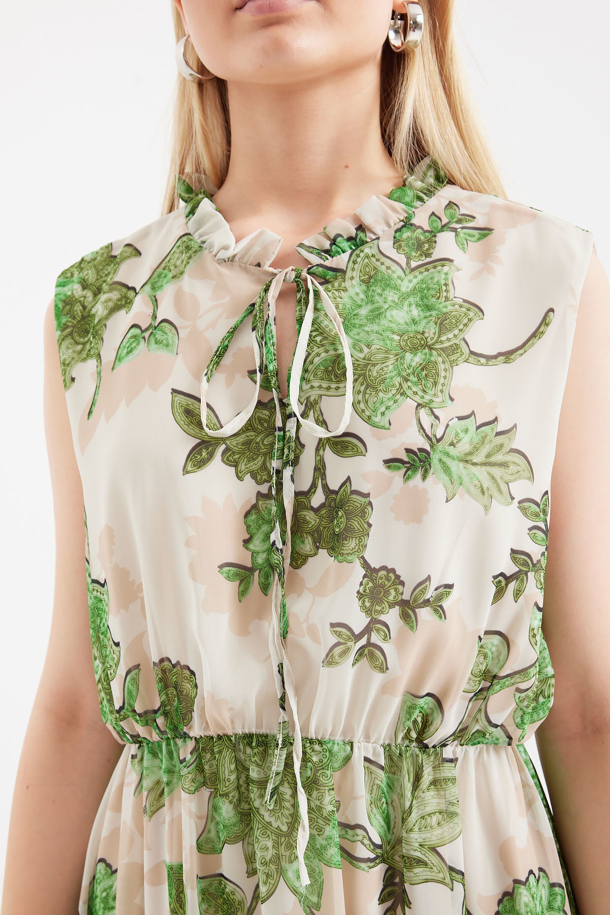 Image of Rochie din șifon fără mâneci cu model 2503 - Verde