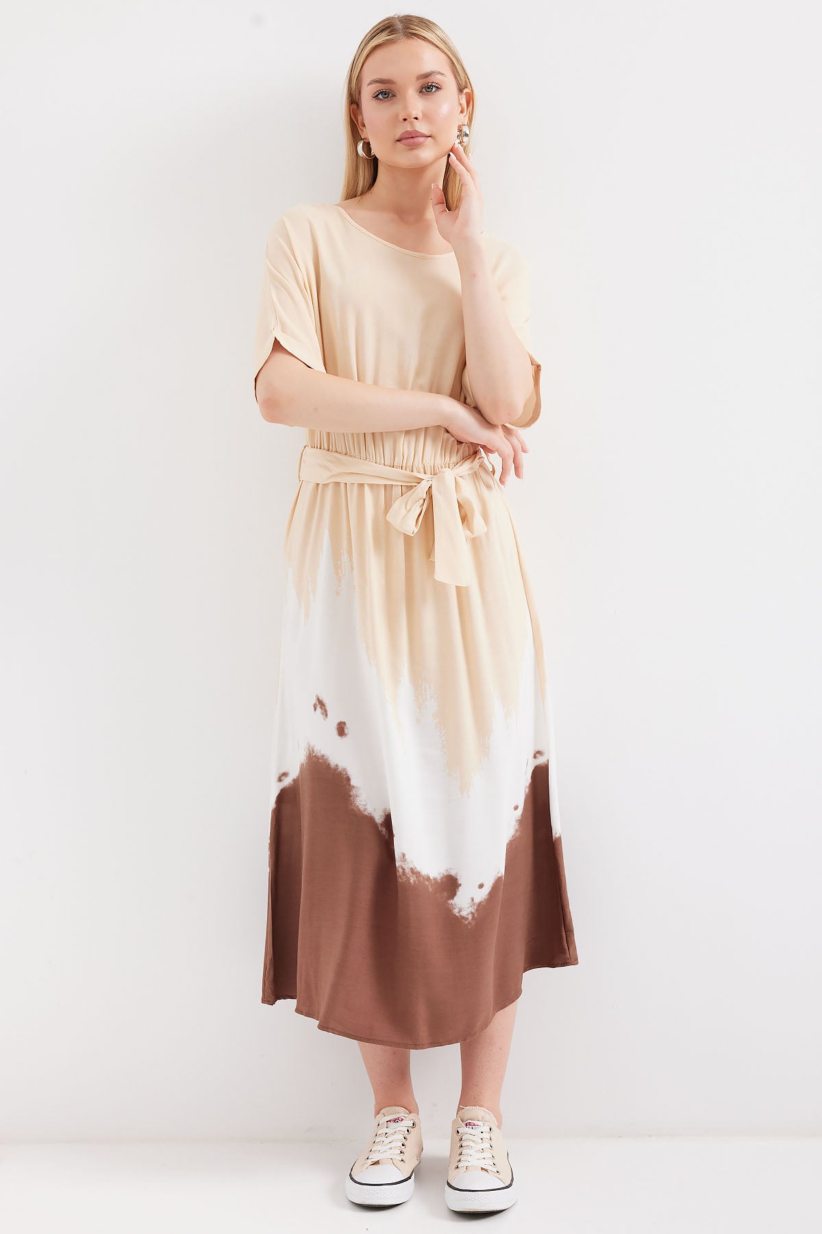 Image of Rochie din viscoză cu mânecă scurtă și model 2504 - Crem