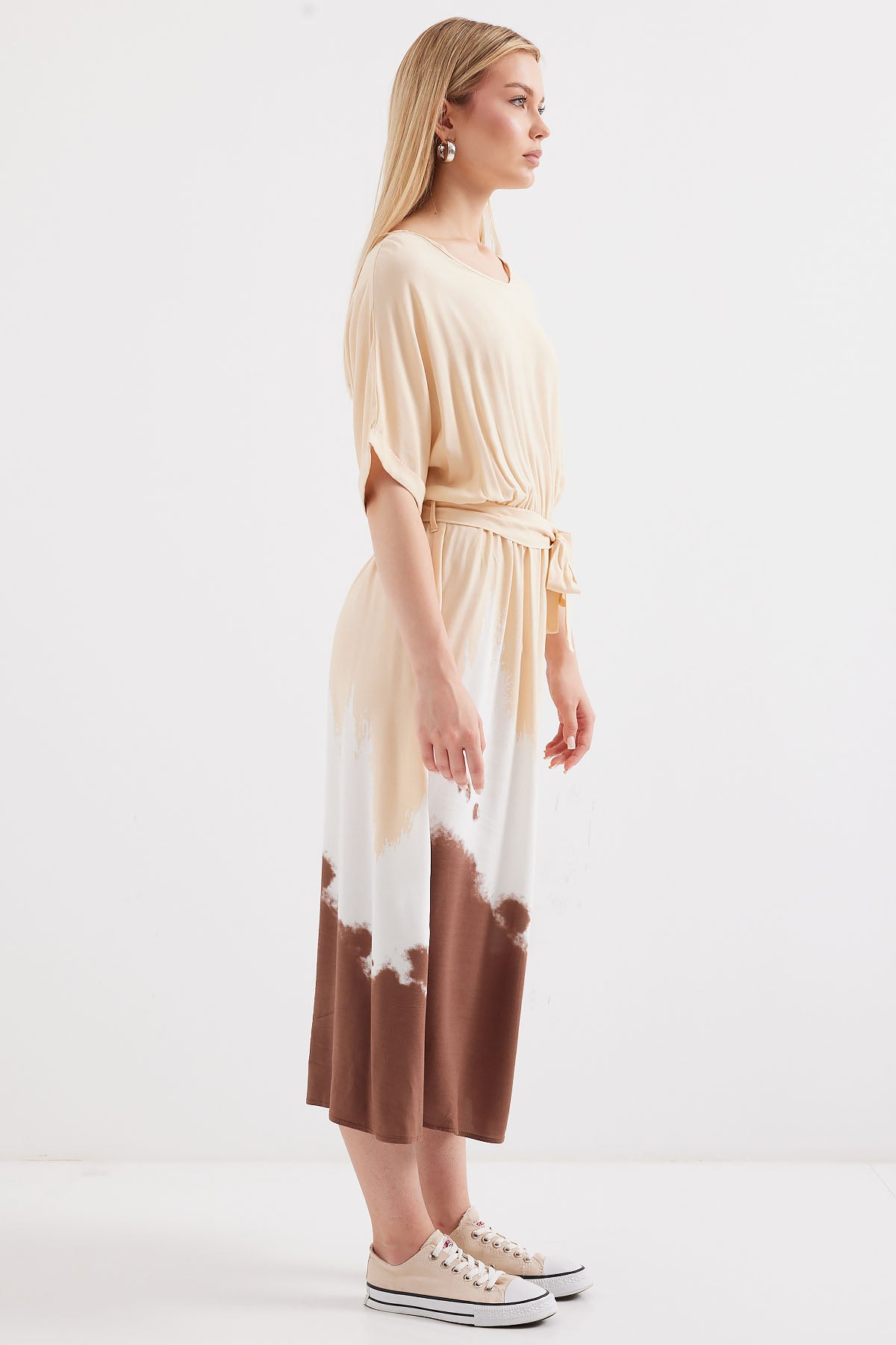 Image of Rochie din viscoză cu mânecă scurtă și model 2504 - Crem