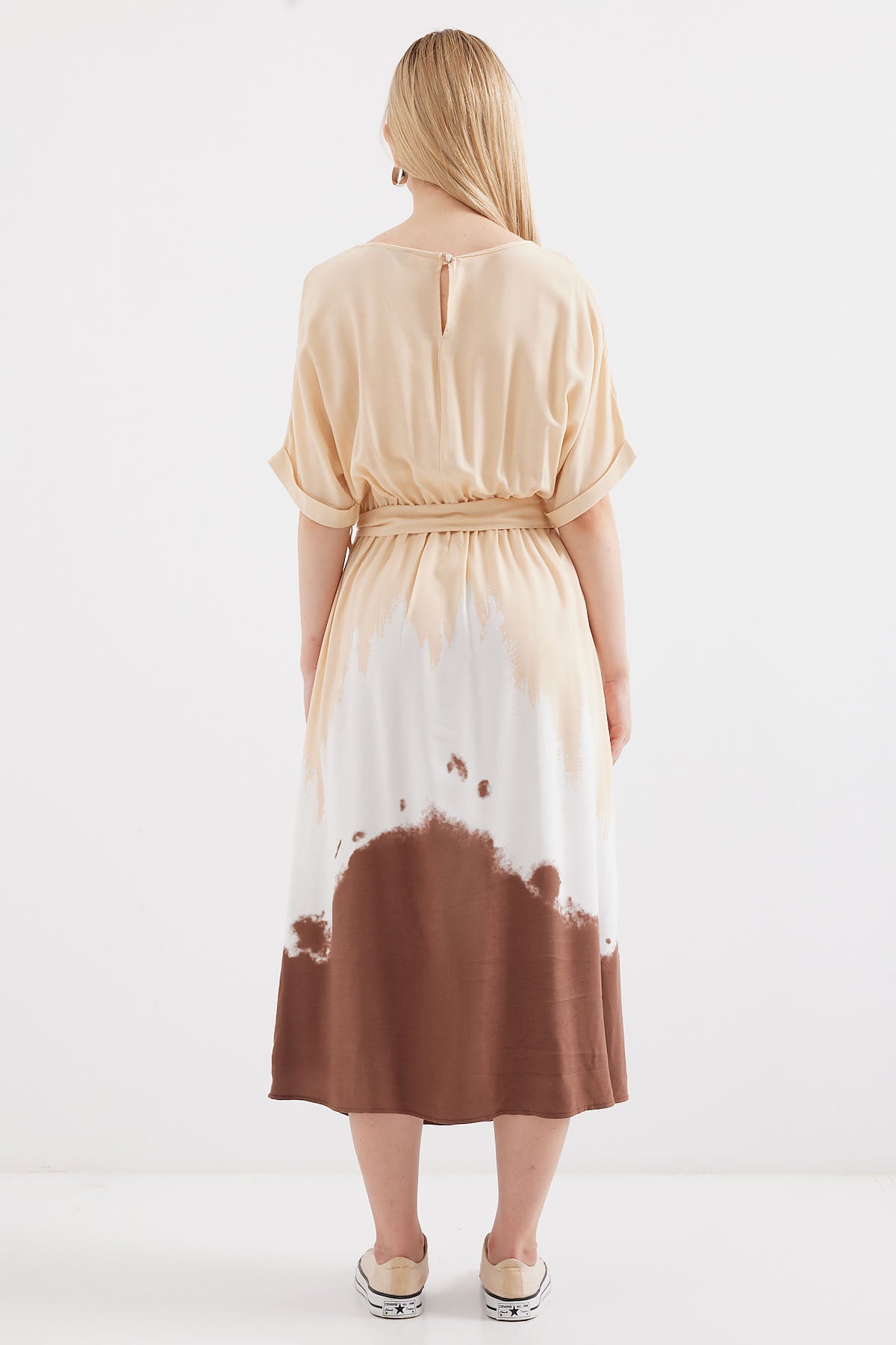 Image of Rochie din viscoză cu mânecă scurtă și model 2504 - Crem