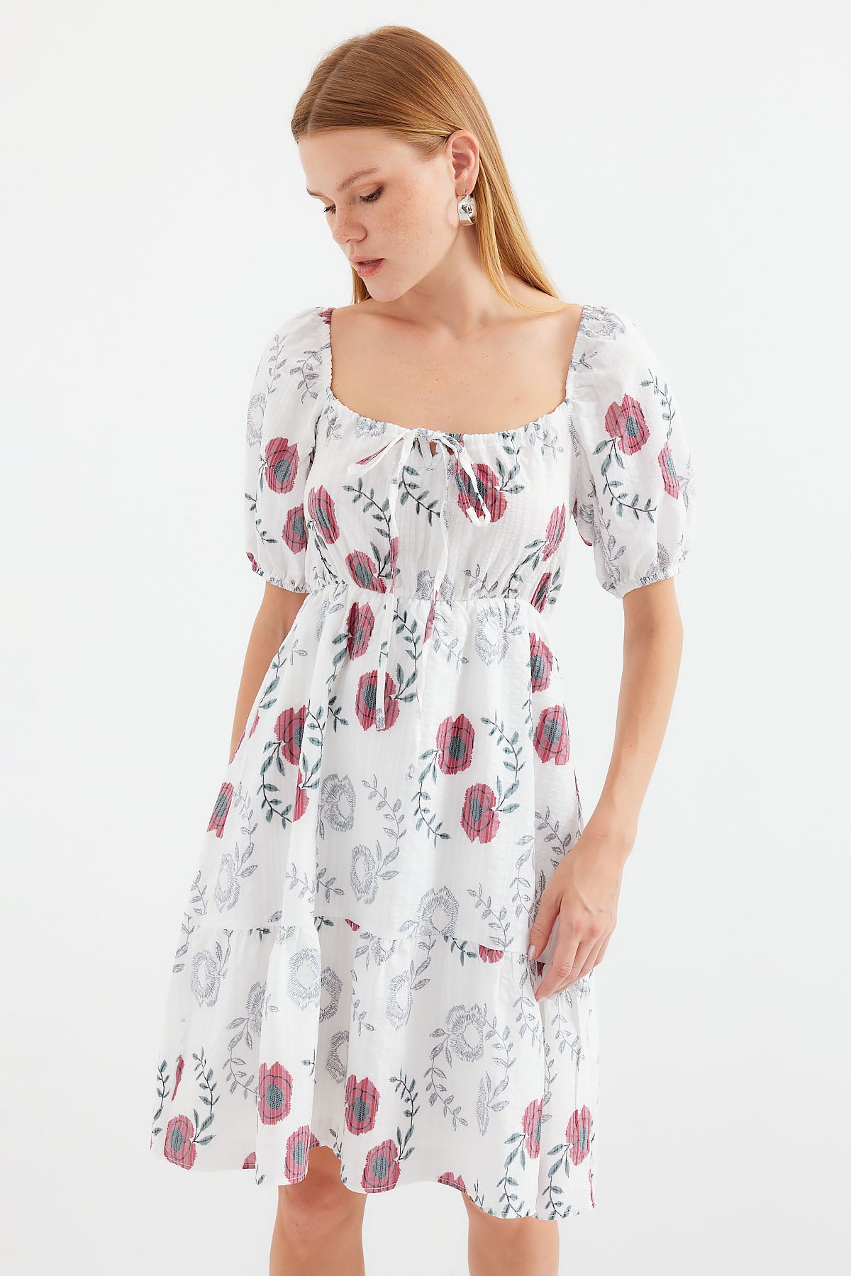 Image of Rochie mini evazată cu model 2508 - Ecru