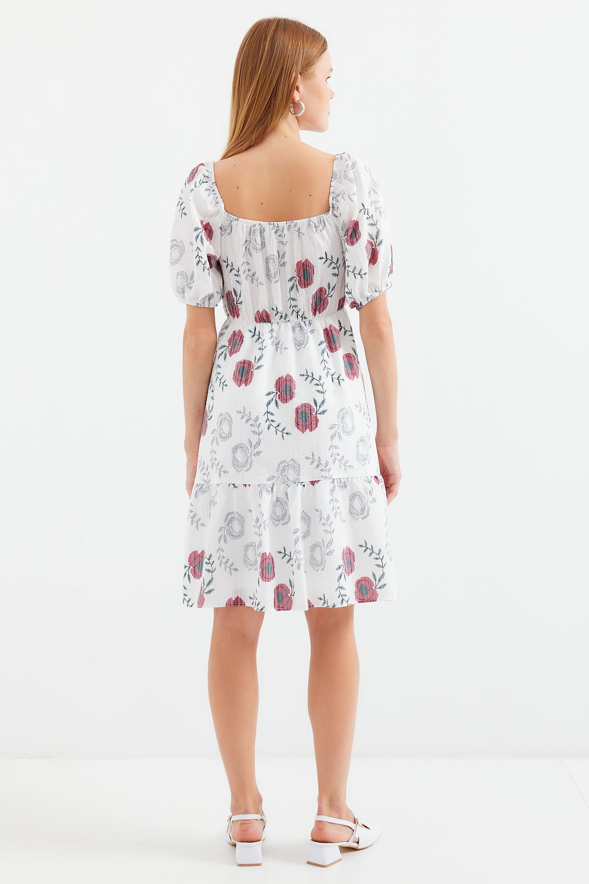Image of Rochie mini evazată cu model 2508 - Ecru