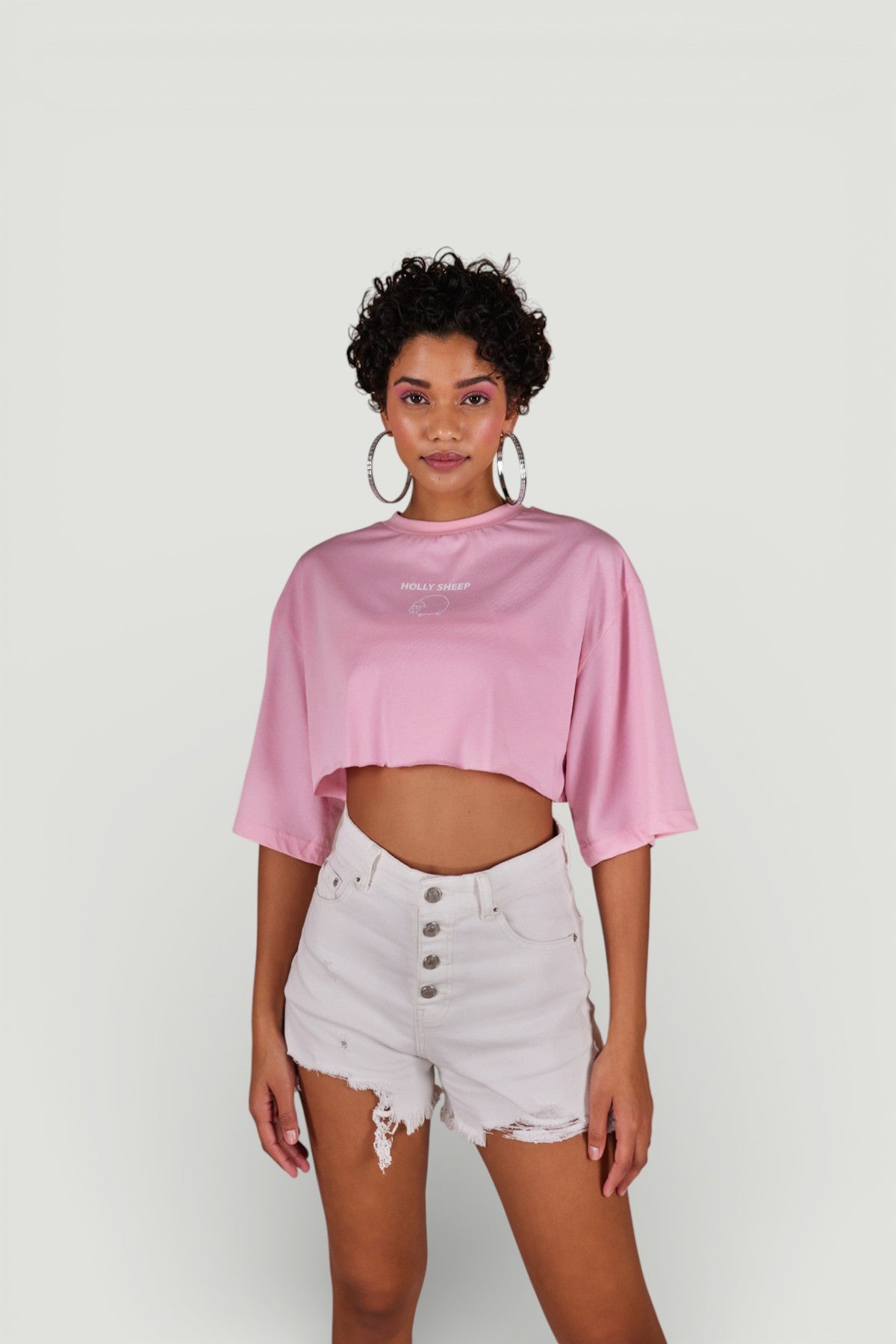 Image of Bisiklet Yaka Holly Crop Tshirt Pembe