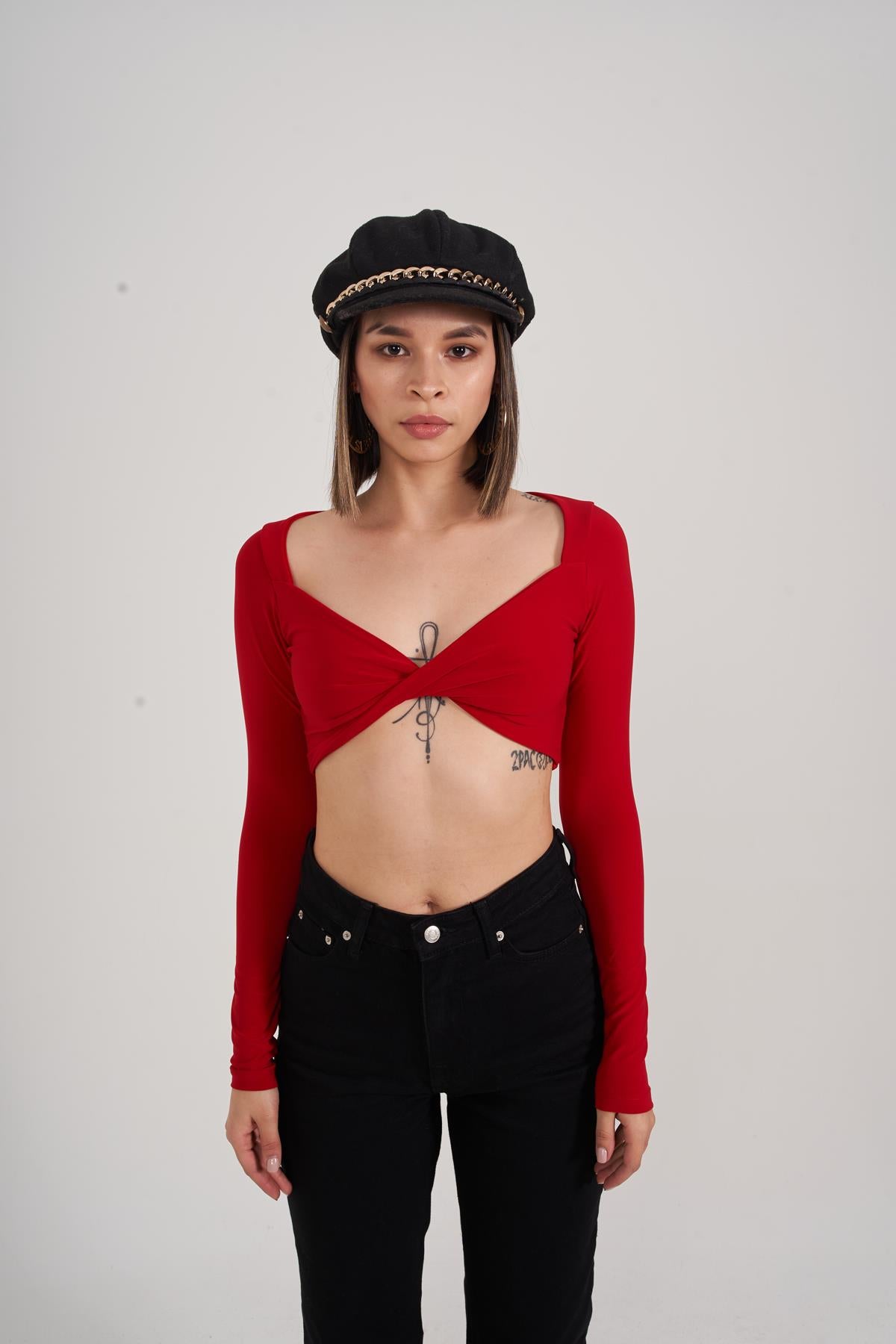 Image of Crop Model Uzun Kol Walery Bluz Kırmızı