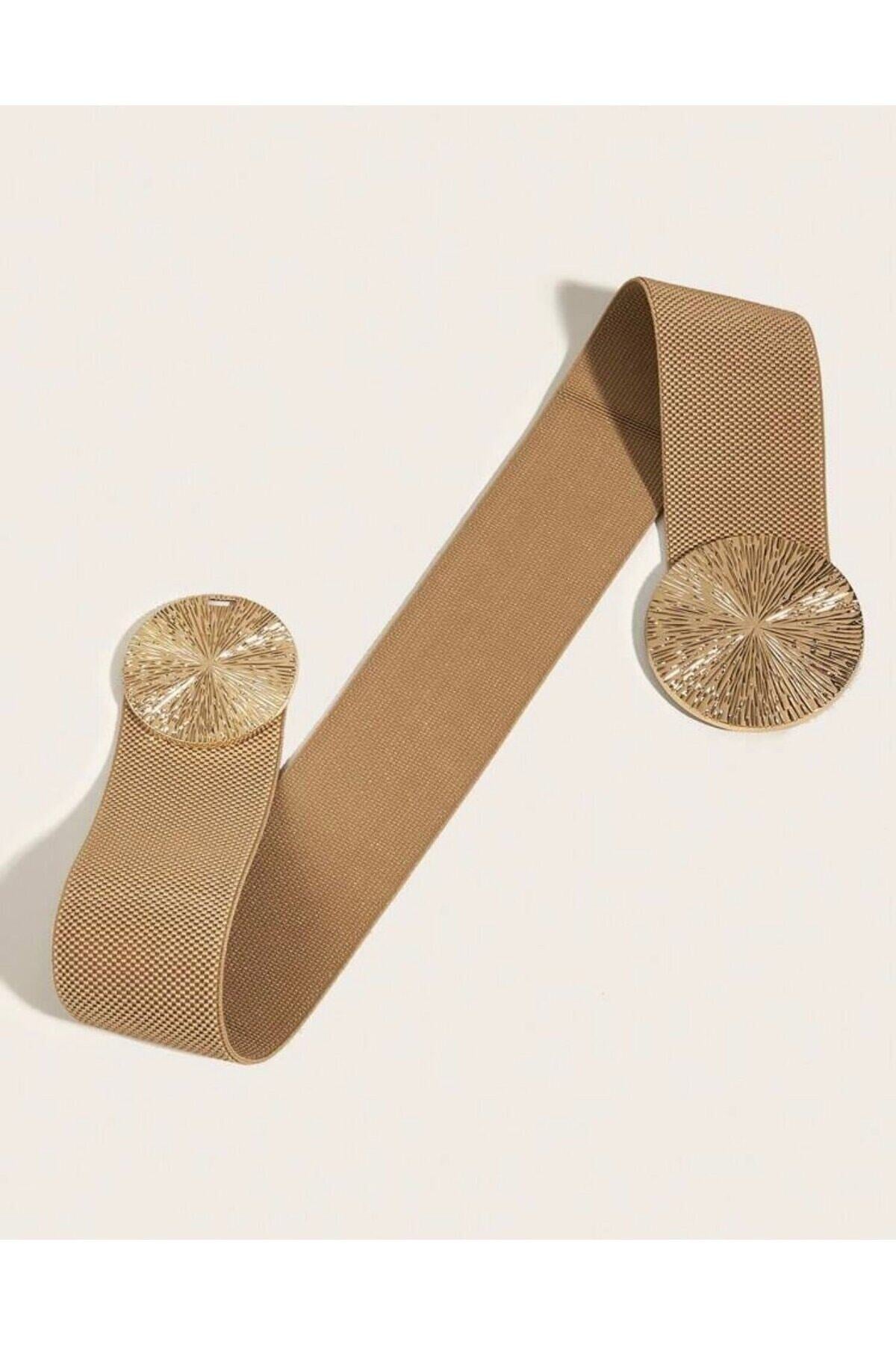Image of Gold Tokalı Geçmeli Elastik Kadın Kemeri, Ceket Kemeri, Gömlek Kemeri, Elbise Kemeri