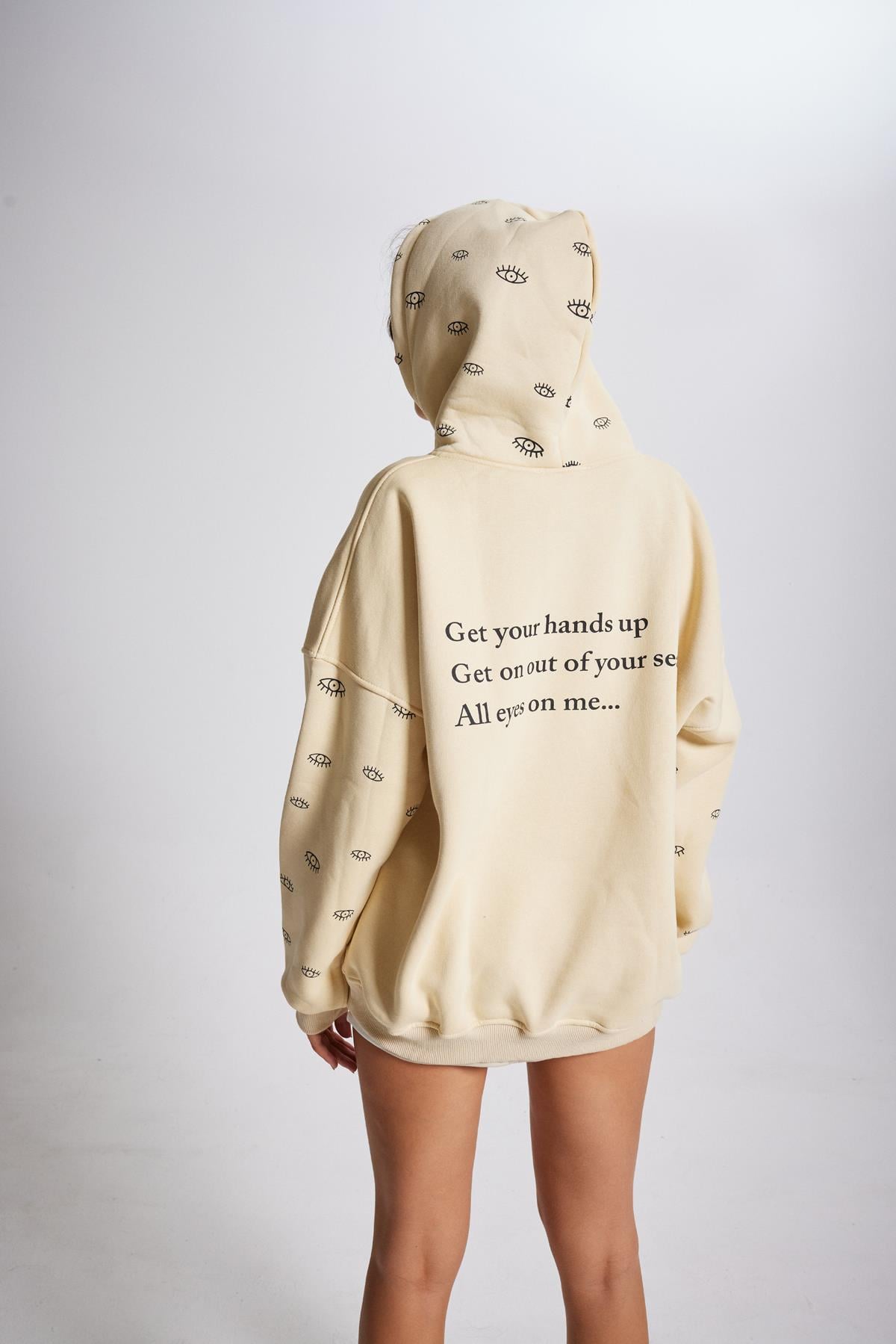 Image of Oversize Kapüşonlu Unisex Eye Sweat Bej