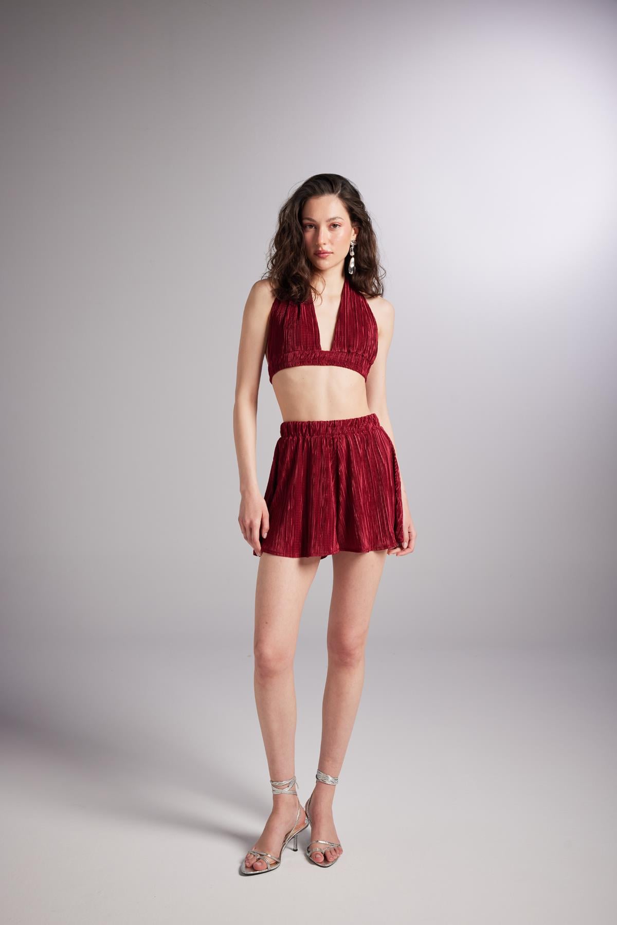 Image of Beli Lastikli Mini Comfy Şort Bordo