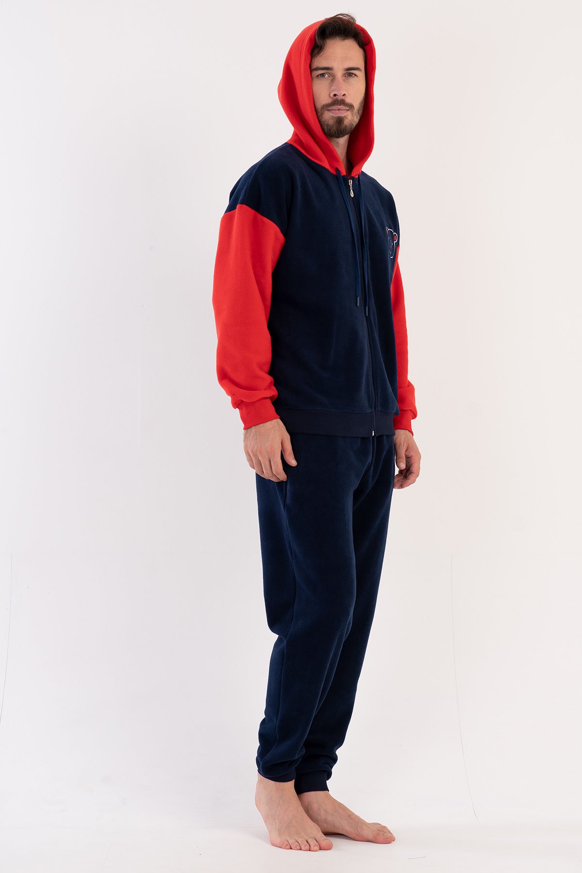 Image of CEPLI ERKEK POLAR KAPSONLU FERMUARLI UZUN KOL CEPLI MANSETLI PIJAMA TAKIM
