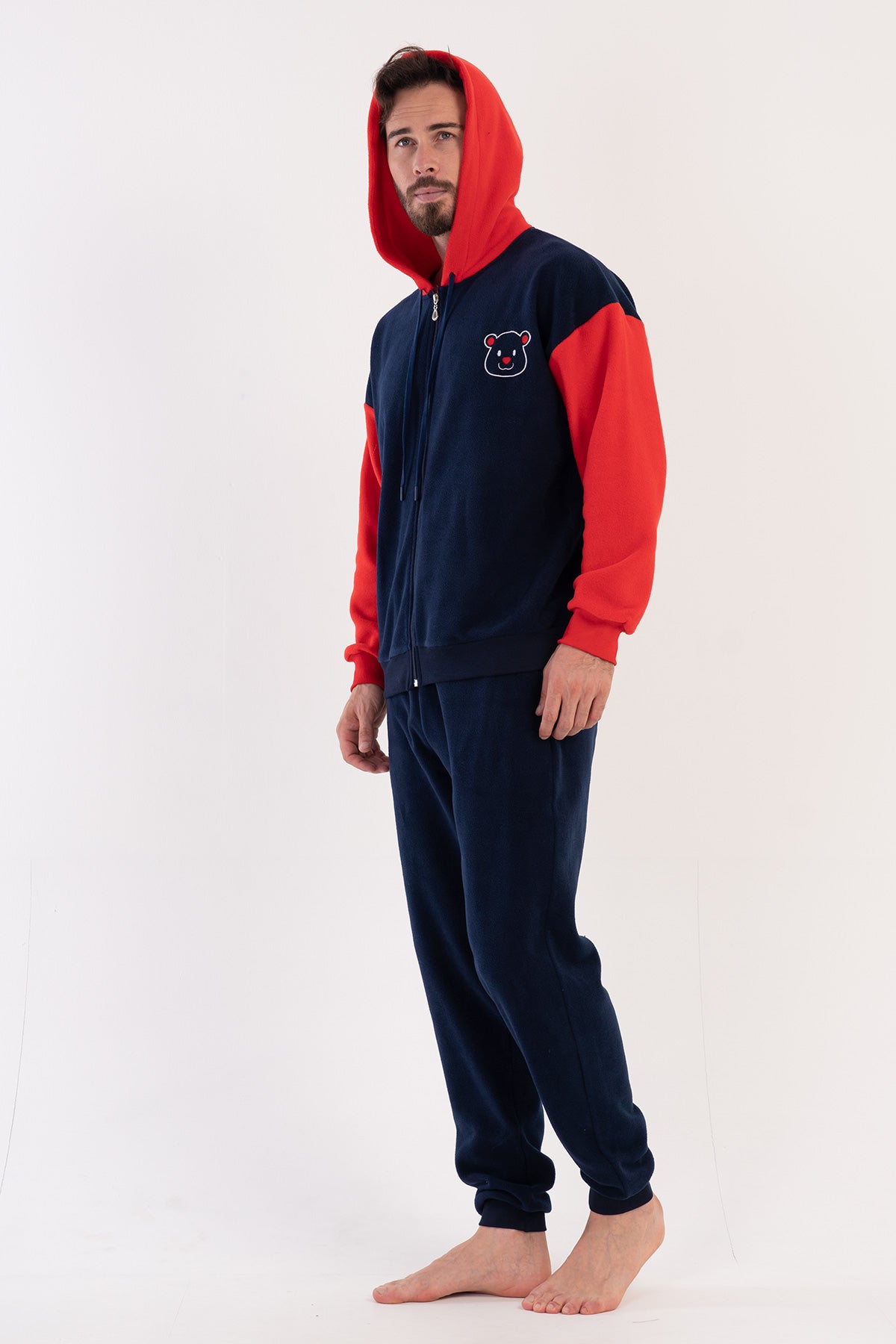 Image of CEPLI ERKEK POLAR KAPSONLU FERMUARLI UZUN KOL CEPLI MANSETLI PIJAMA TAKIM