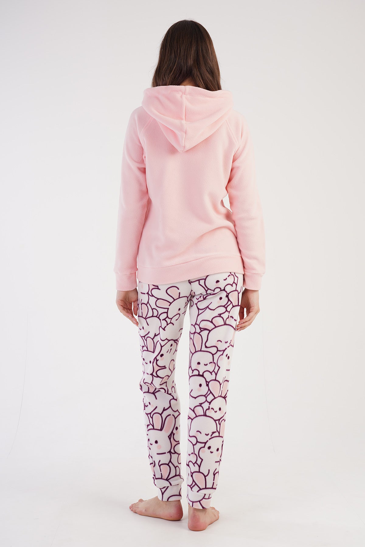 Image of KADIN POLAR KAPSONLU REGLAN UZUN KOL KANGURU CEPLI MANSETLI CEPLI PIJAMA TAKIM