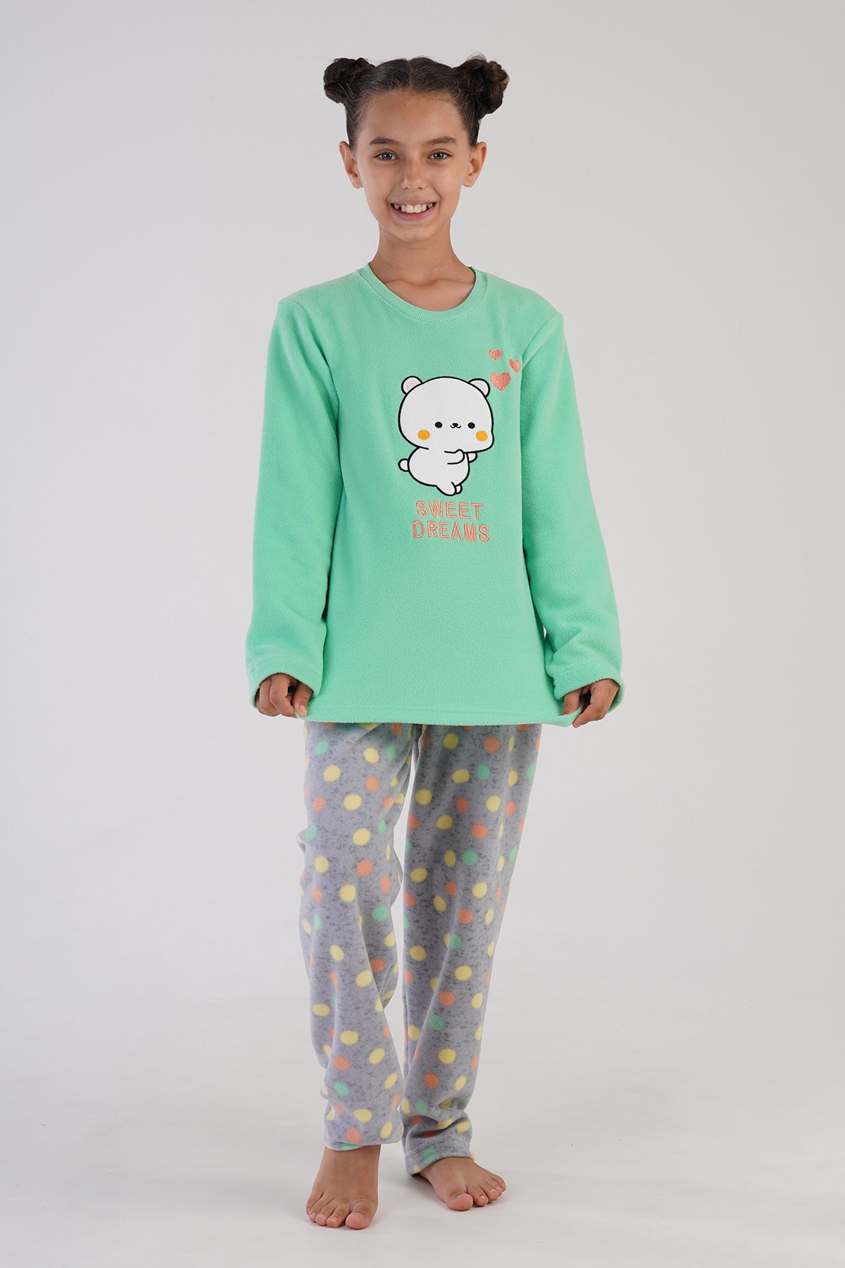 Image of KIZ COCUK POLAR O YAKA UZUN KOL ETEGI OVAL PIJAMA TAKIM(7-8/13-14)