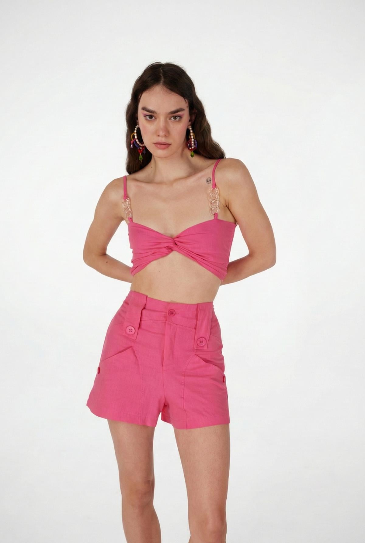 Image of Koton Kumaş Astarlı Mini Rise Şort Pembe