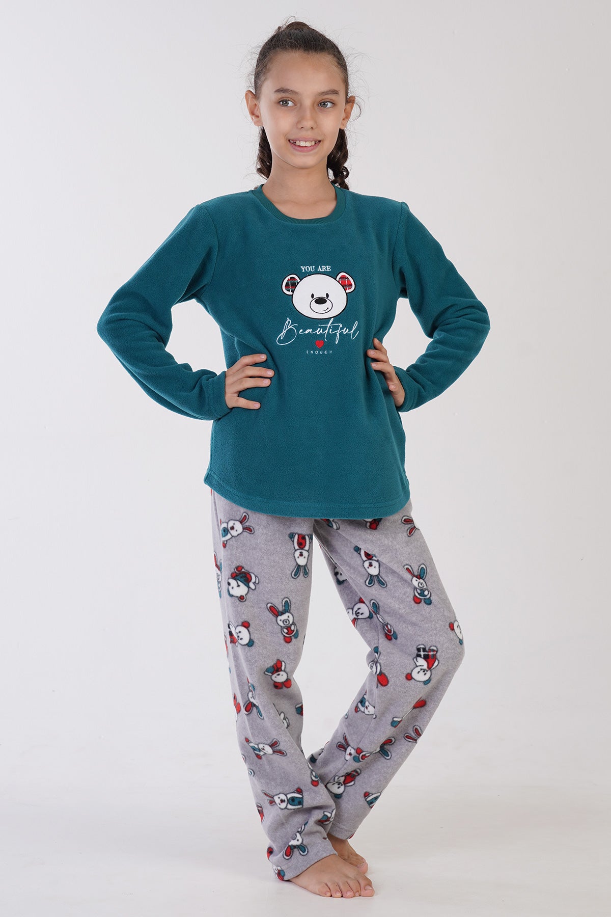Image of KIZ COCUK POLAR O YAKA UZUN KOL ETEGI OVAL PIJAMA TAKIM(9-10/15-16)