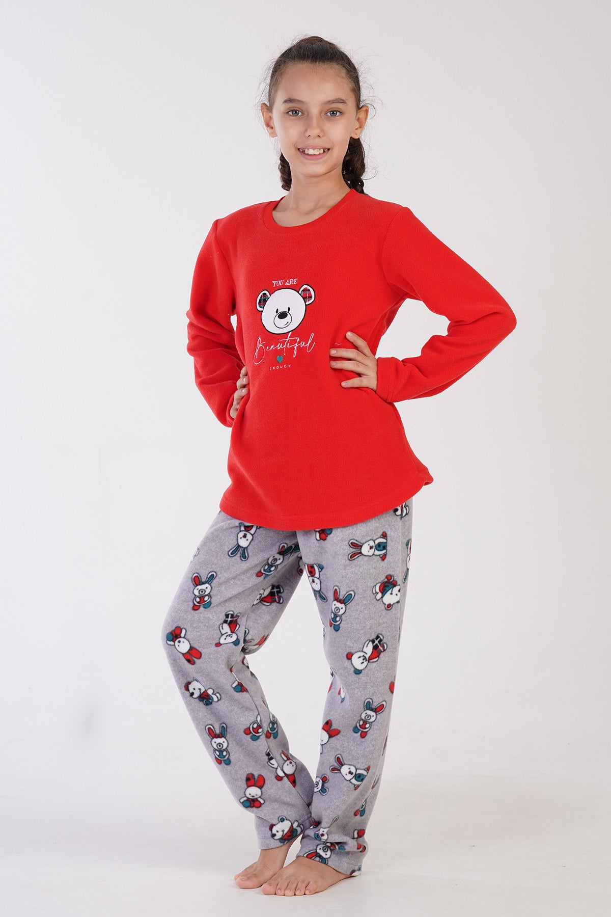 Image of KIZ COCUK POLAR O YAKA UZUN KOL ETEGI OVAL PIJAMA TAKIM(9-10/15-16)