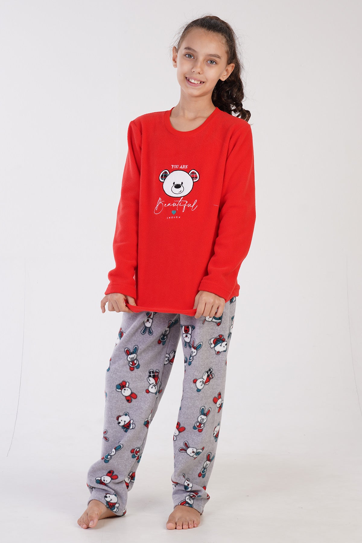 Image of KIZ COCUK POLAR O YAKA UZUN KOL ETEGI OVAL PIJAMA TAKIM(9-10/15-16)
