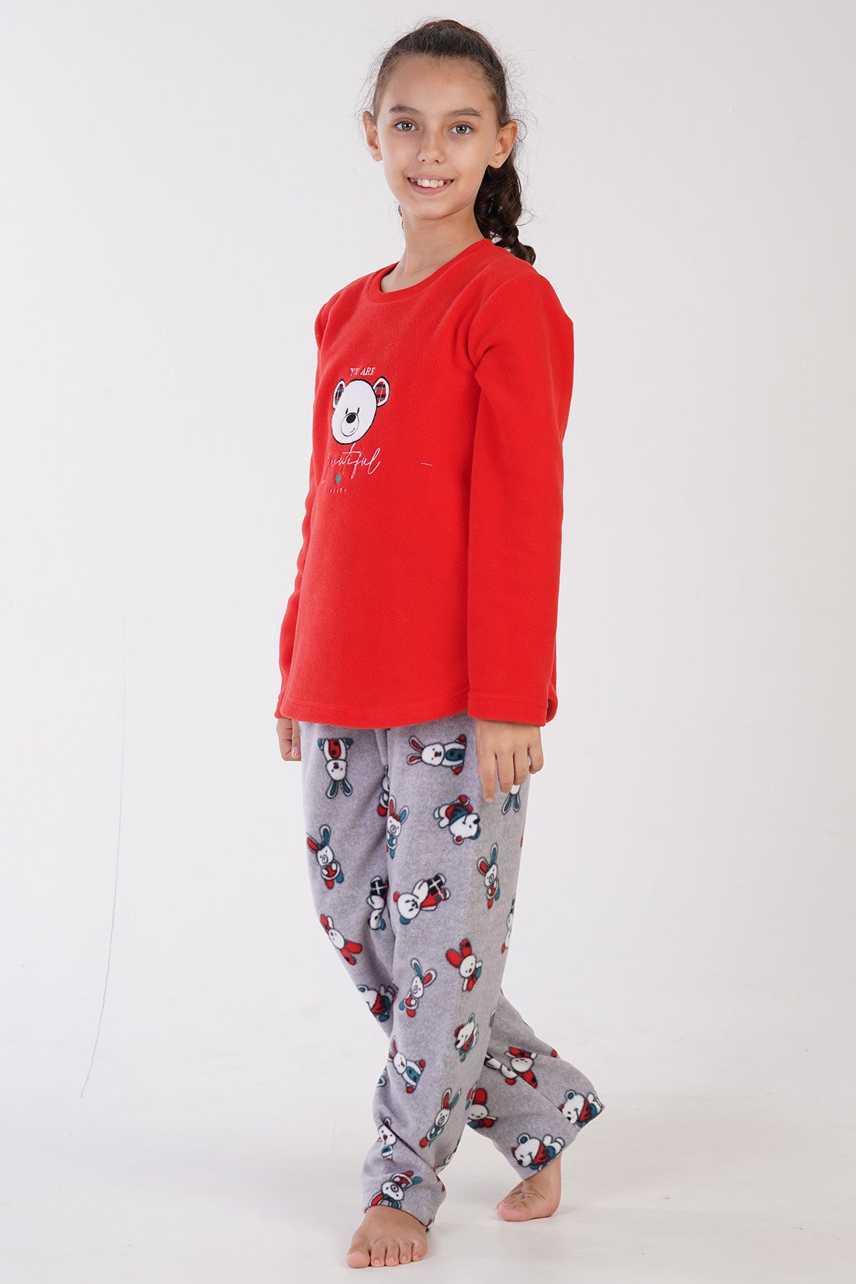 Image of KIZ COCUK POLAR O YAKA UZUN KOL ETEGI OVAL PIJAMA TAKIM(9-10/15-16)