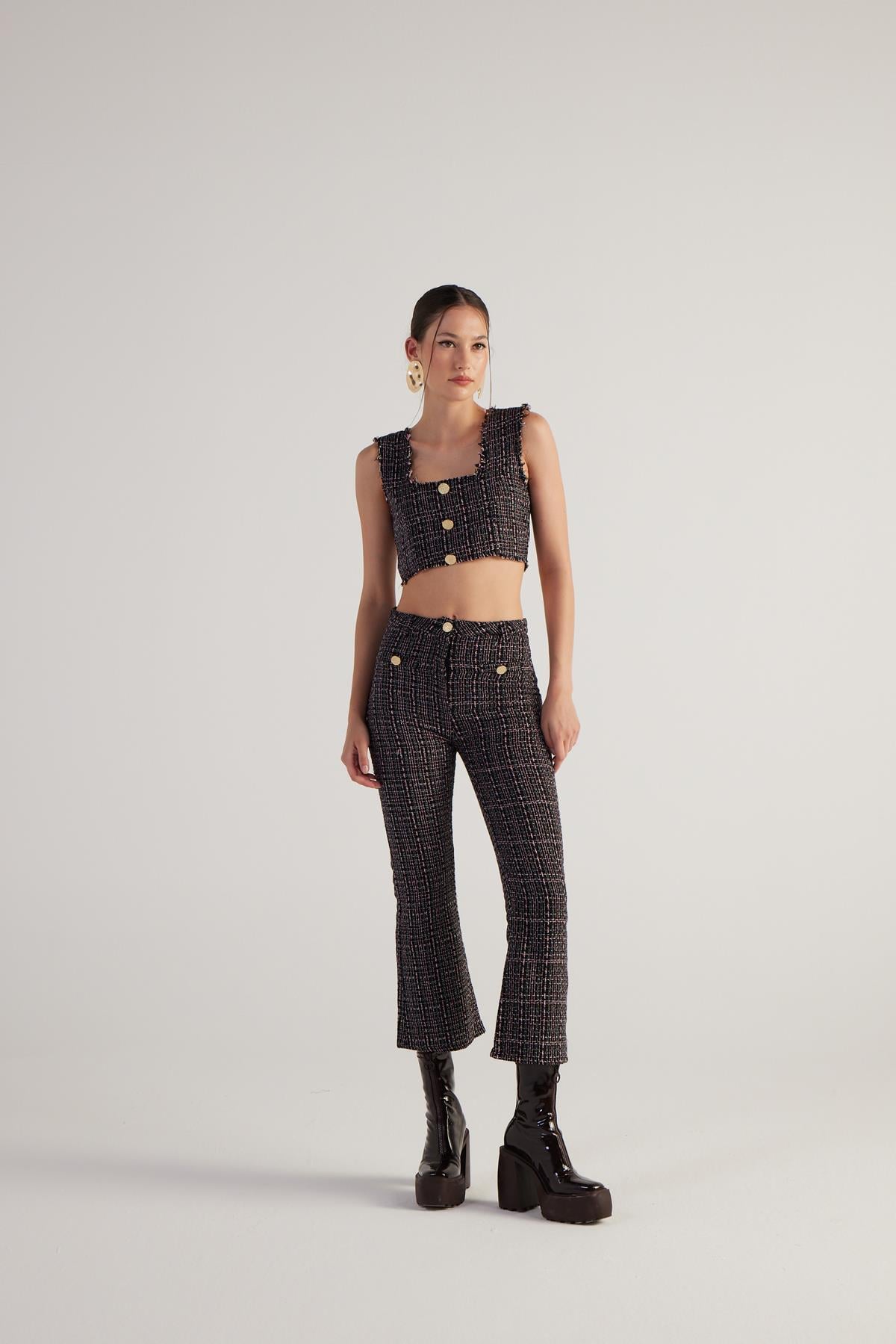 Image of İspanyol Kesim Tüvit Tweed Pantolon Siyah